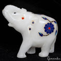 1290 Ct Handcrafted White Marble Elephant with Beautiful Inlay Design Home Decor