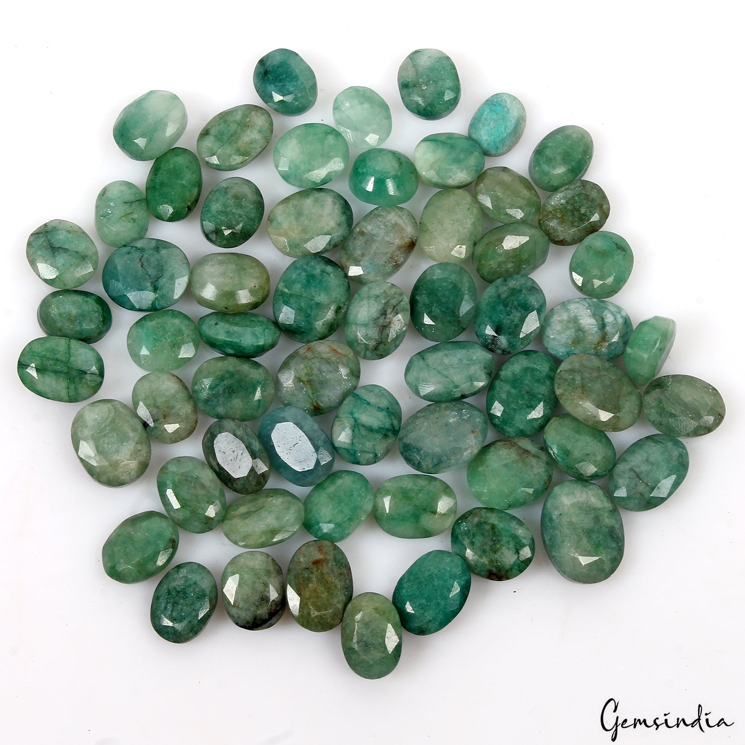 320 Ct Natural Green Brazilian Emerald Oval Faceted Loose Gemstone Lot 60 Pcs