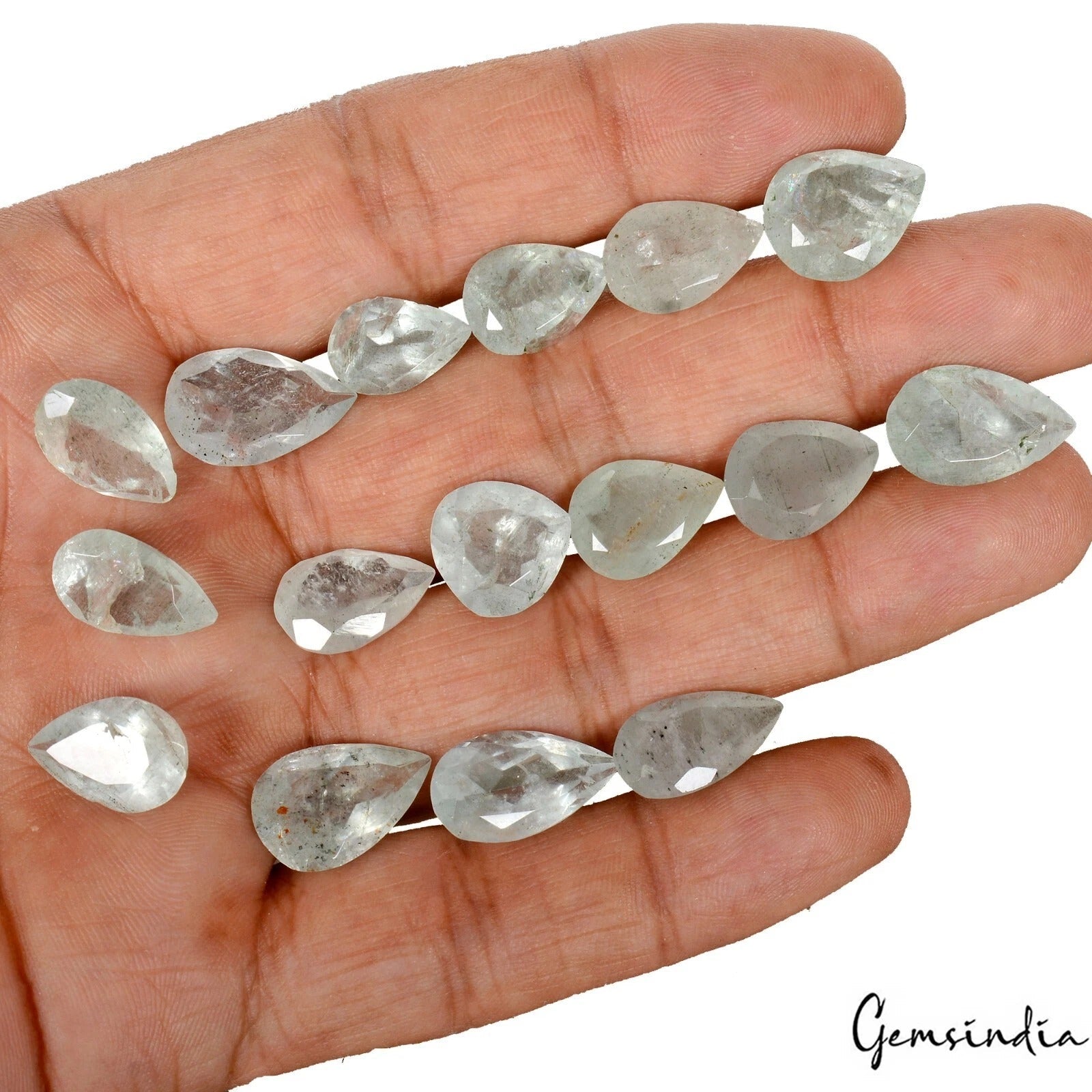 Pear Cut Natural Blue Green Aquamarine Unheated Loose Gemstones 85.10 Ct/16 Pcs