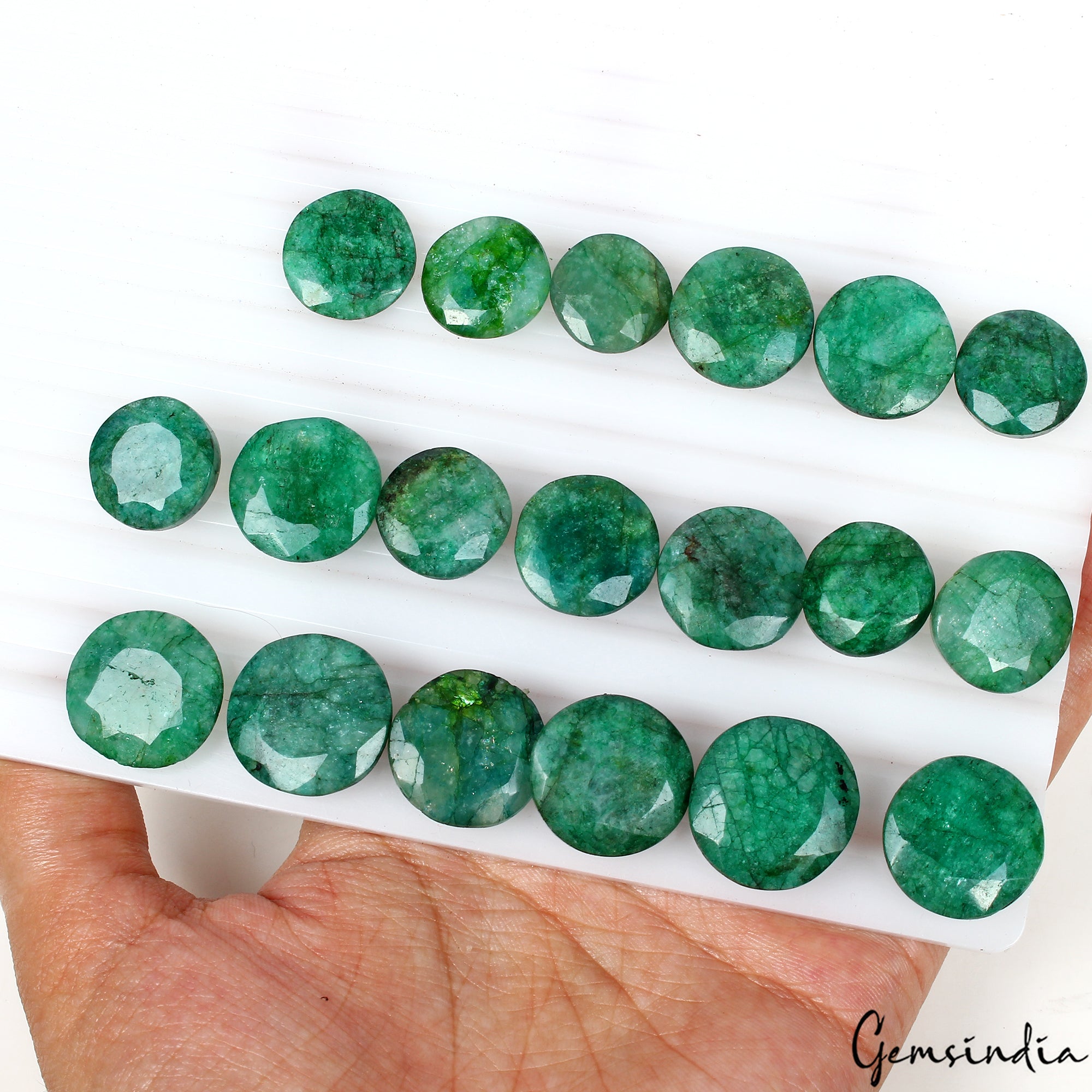 300 Ct/19 Pcs Natural Brazilian Green Emerald Loose 15-19mm Round Cut Gemstones