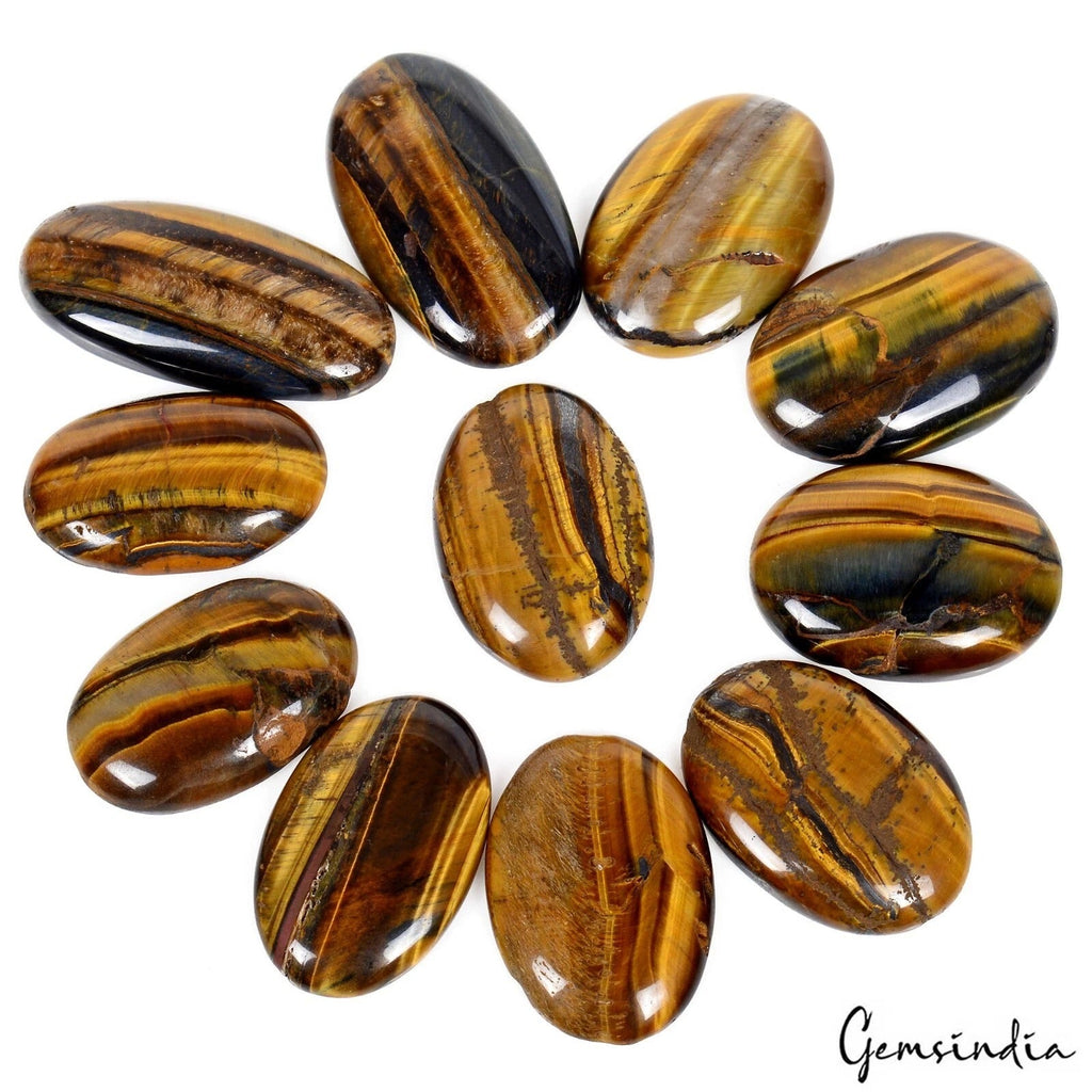 580 Cts/10 Pcs Natural Untreated Yellow Brown Tiger Eye Oval Huge Cab Loose Gems