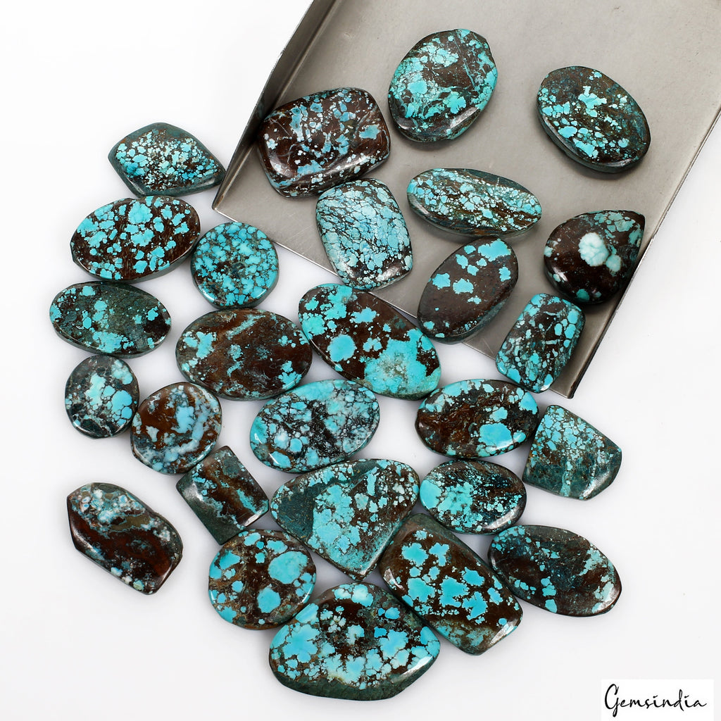 600 Ct Natural Bi-color Arizona Turquoise Mix Cab Loose Wholesale Gems Lot 27 Pc