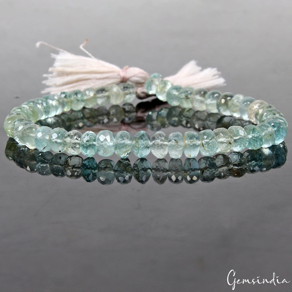 55 Cts Natural Blue Untreated Aquamarine Gem 6mm Round Faceted Beads Strand~7.5"