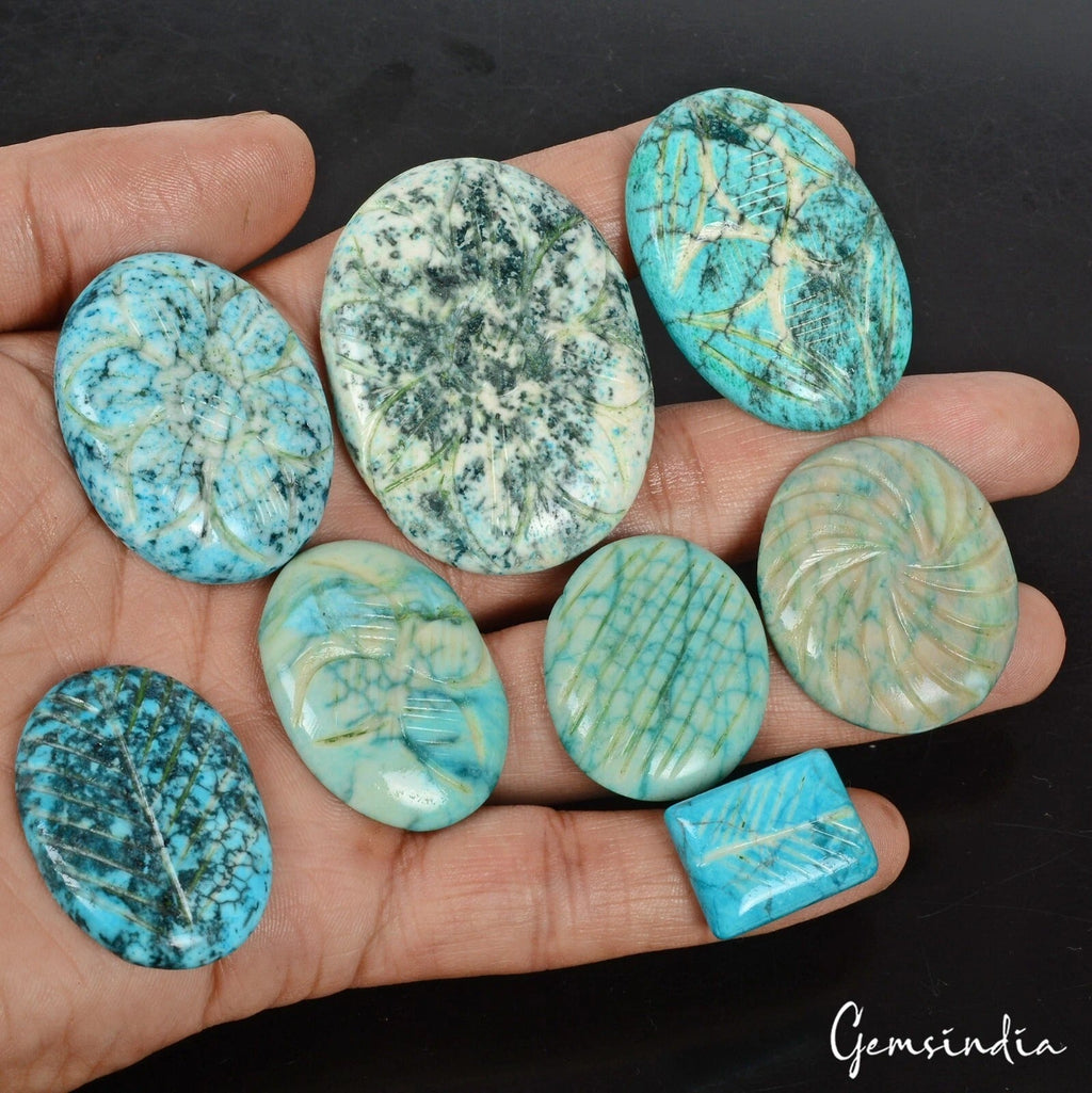 8 Pc Chinese Blue Turquoise Hand Carved Jewelry Kind Loose Gemstones Lot ~530 Ct