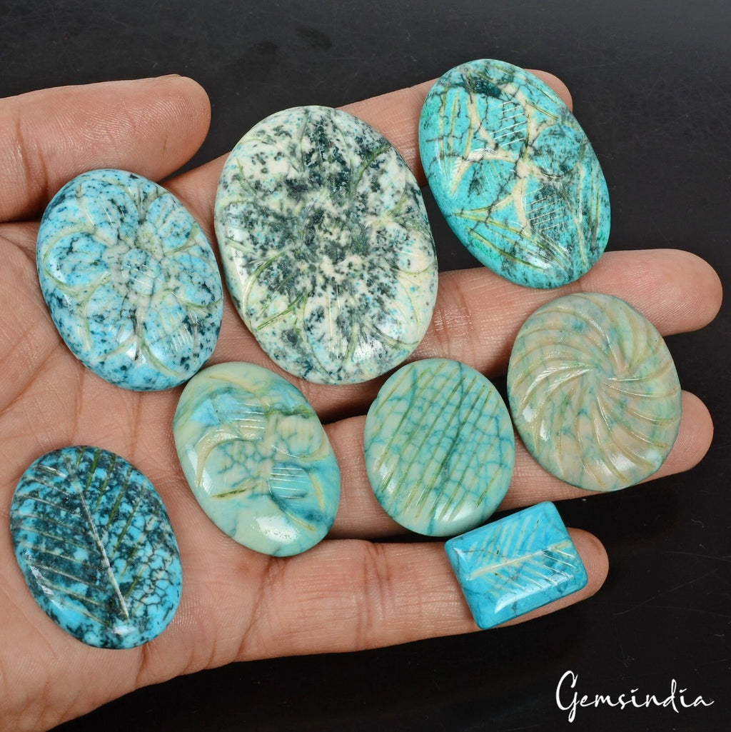 Turquoise Lot, Loose Gemstone, Lab Created, Blue — 8 Pieces, 20mm to 50mm, 530 Ct