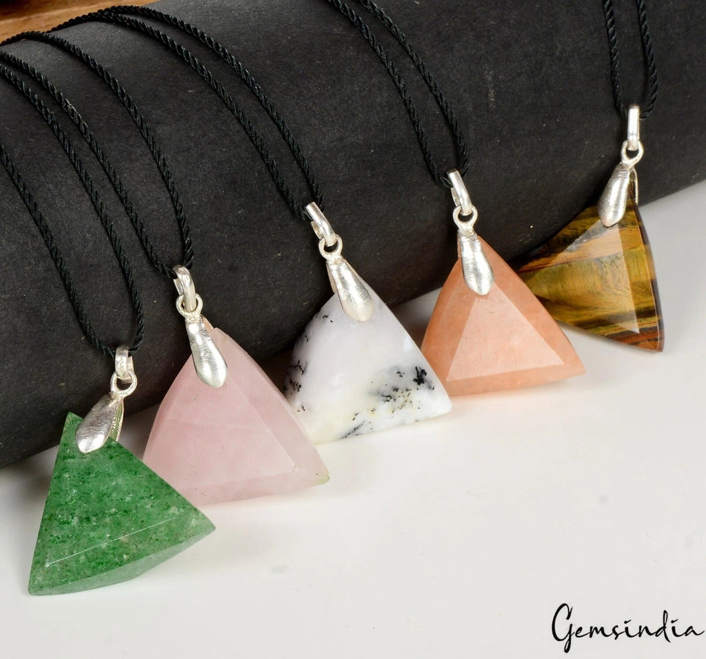 5Pc Natural Multi Gems Reversible Crystal Healing Trillion Shape Pendant Jewelry