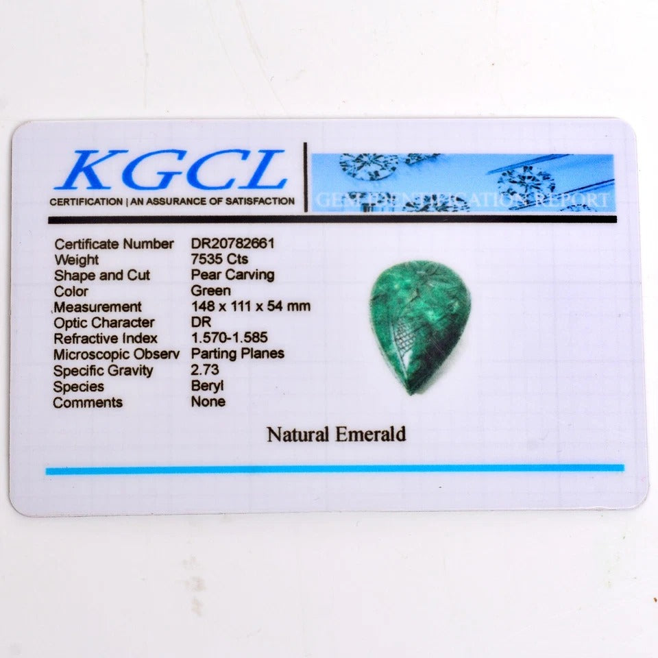1.50 Kilo Natural Certified emerald Decorative Hand Carved Museum Size Gemstone