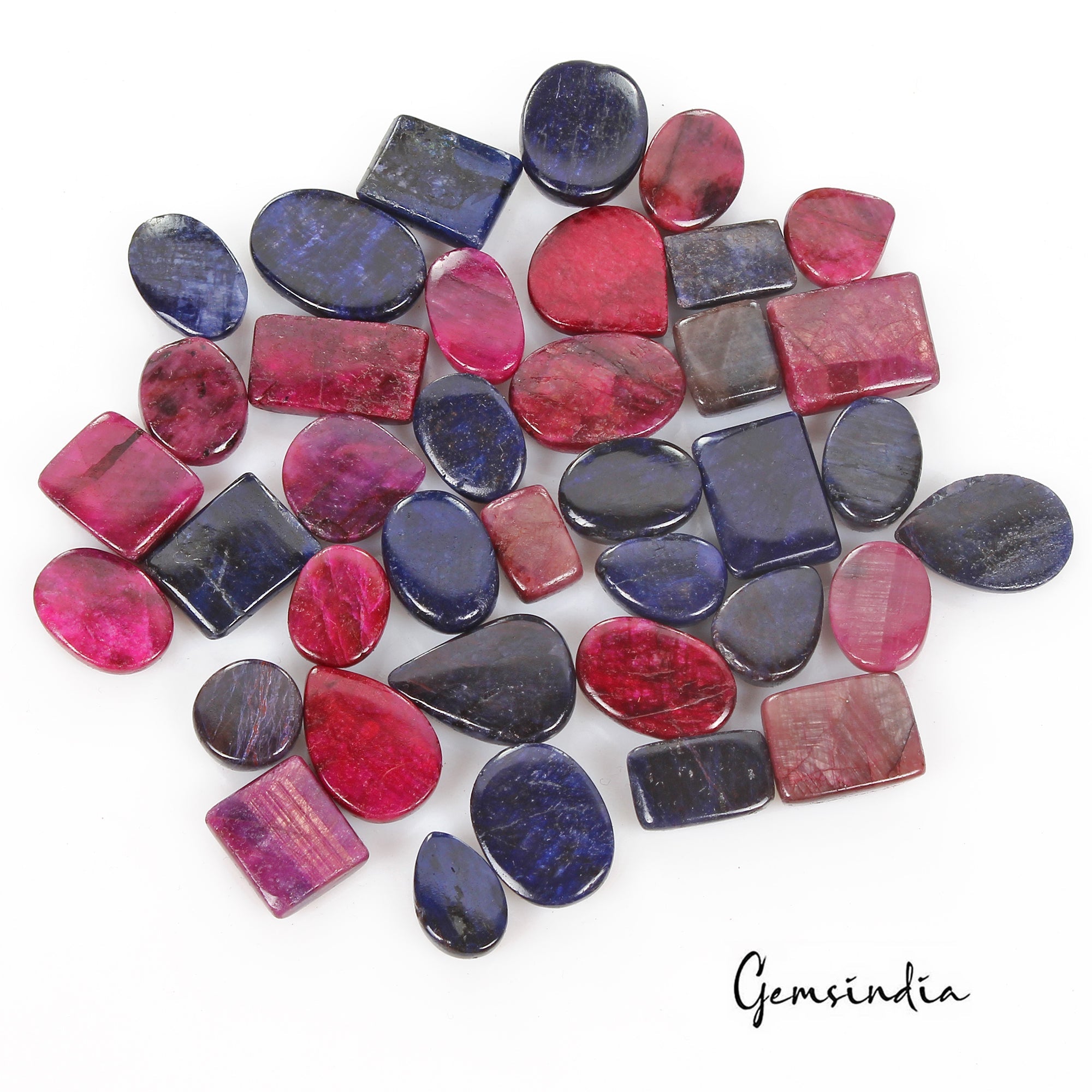 600 Cts/38 Pcs Natural Red Ruby Blue Sapphire Mix Cab Loose Gems Lot For Jewelr