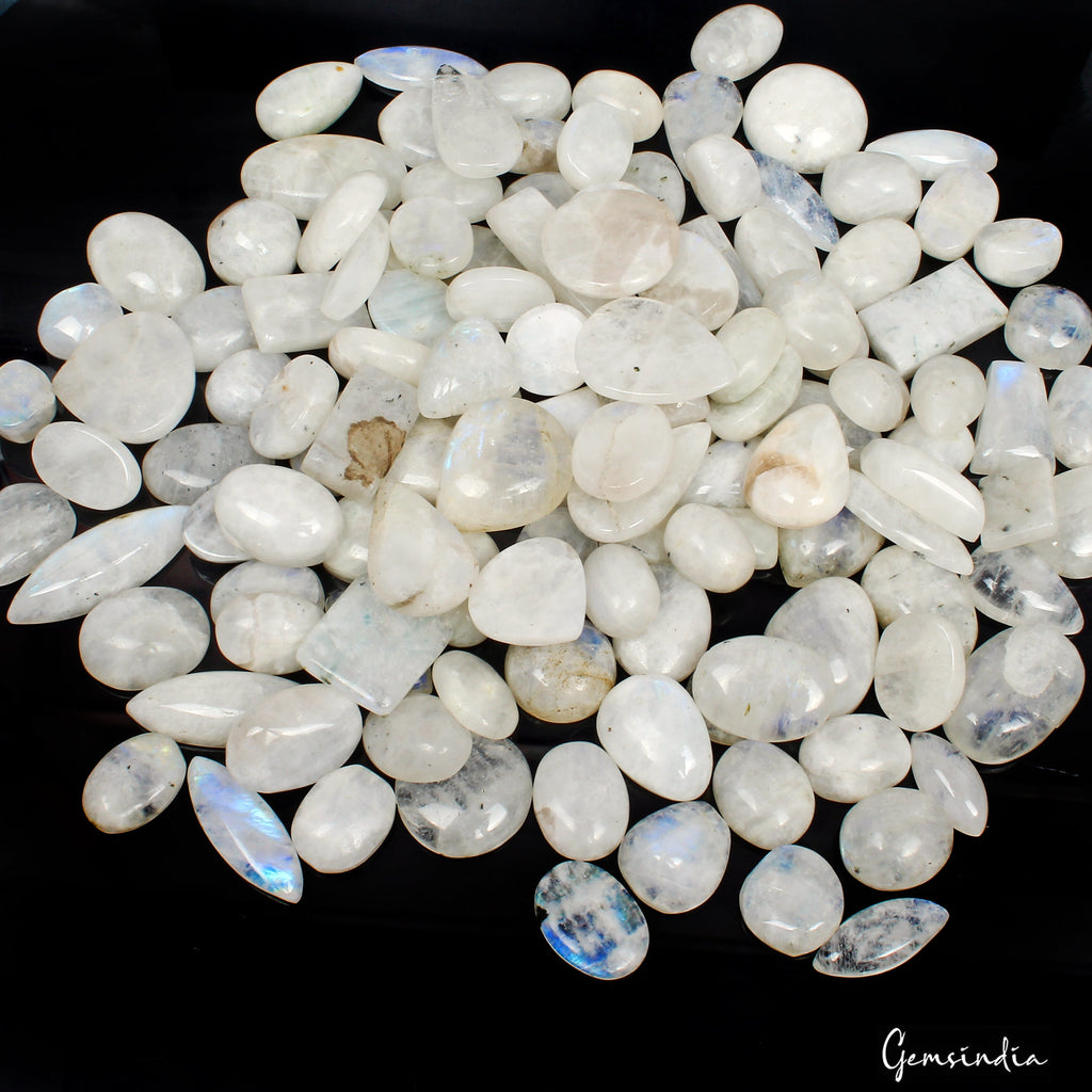 1380Ct Natural Moonstone Cabochon Blue Flashy Mix Gemstone Wholesale Lot 126 Pcs