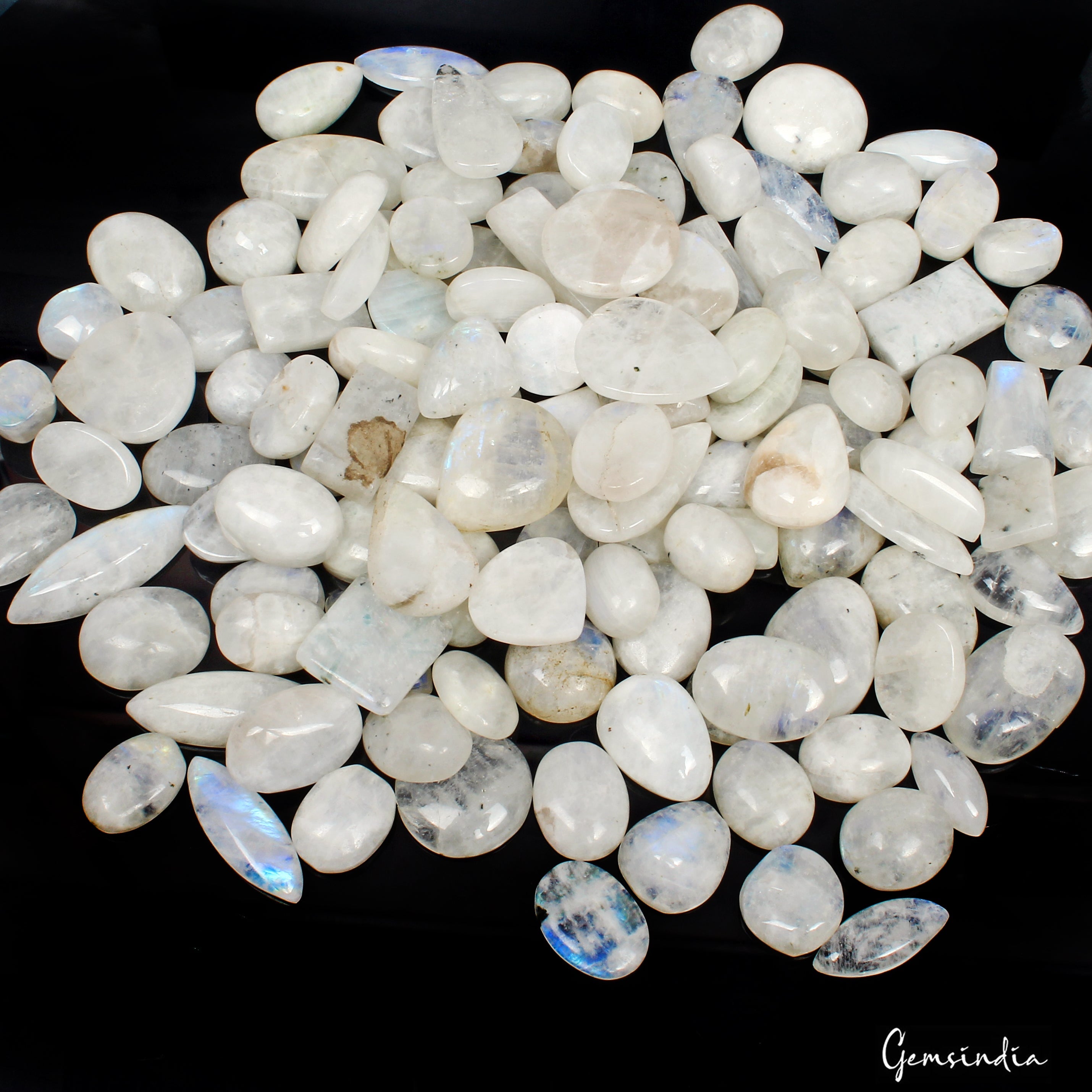 1380Ct Natural Moonstone Cabochon Blue Flashy Mix Gemstone Wholesale Lot 126 Pcs