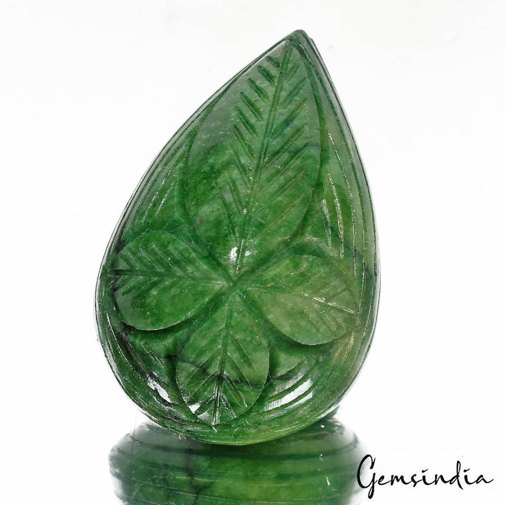 169.60 Cts Natural Brazilian Top Green Emerald Pear Carved Earth Mined Loose Gem