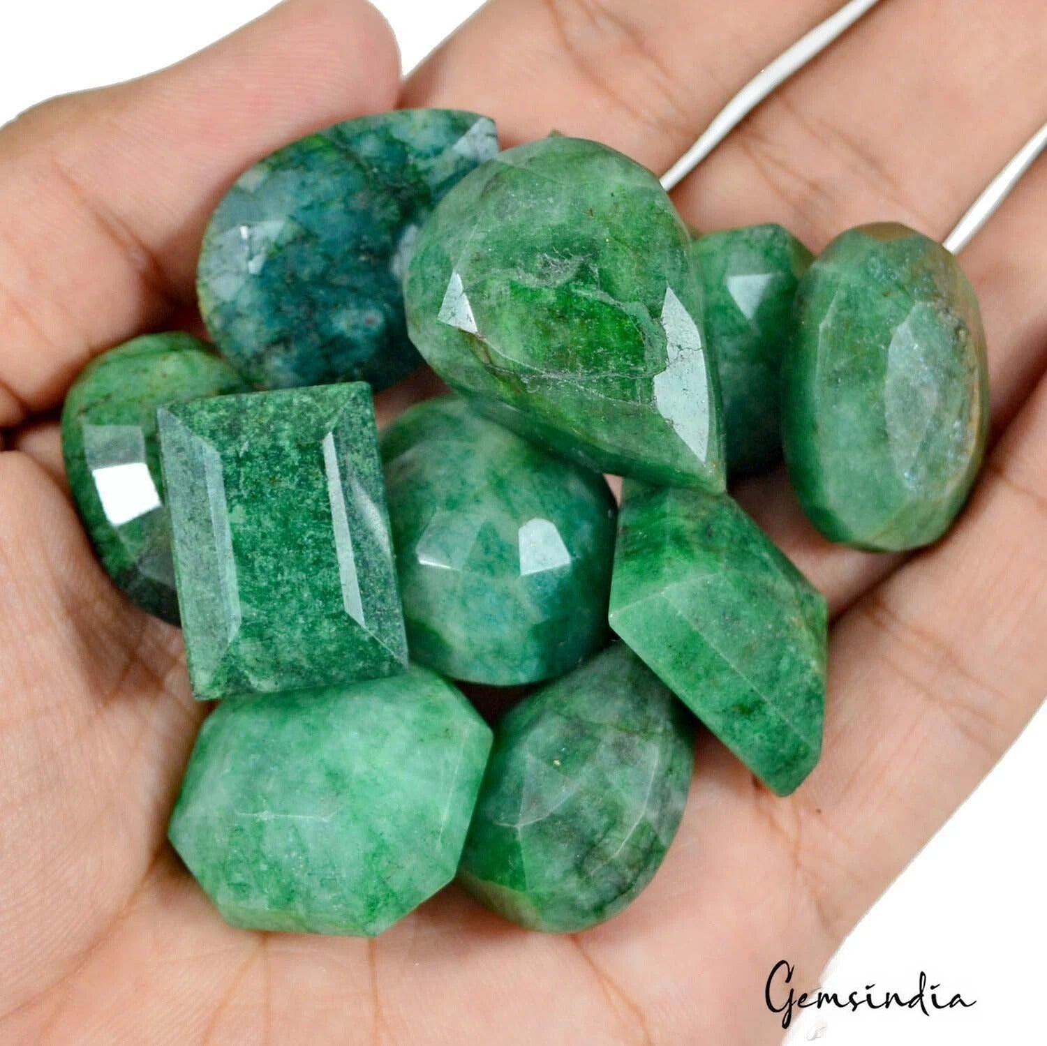 14 Pcs Natural Green Emerald Mix Cut Loose 18-31mm Gemstones Wholesale~ 715 Cts