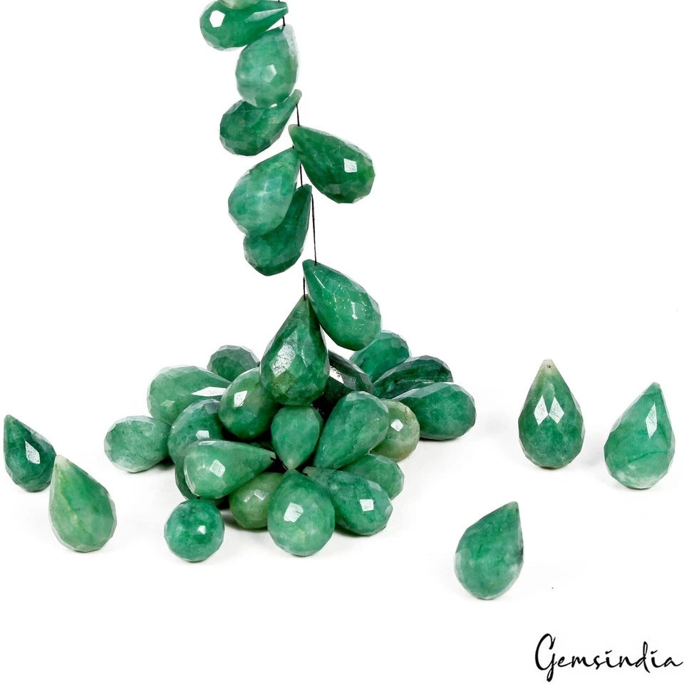 1500 Ct Natural Brazilian Green Emerald Pear Checker Cut Drill Bead/Briolettes
