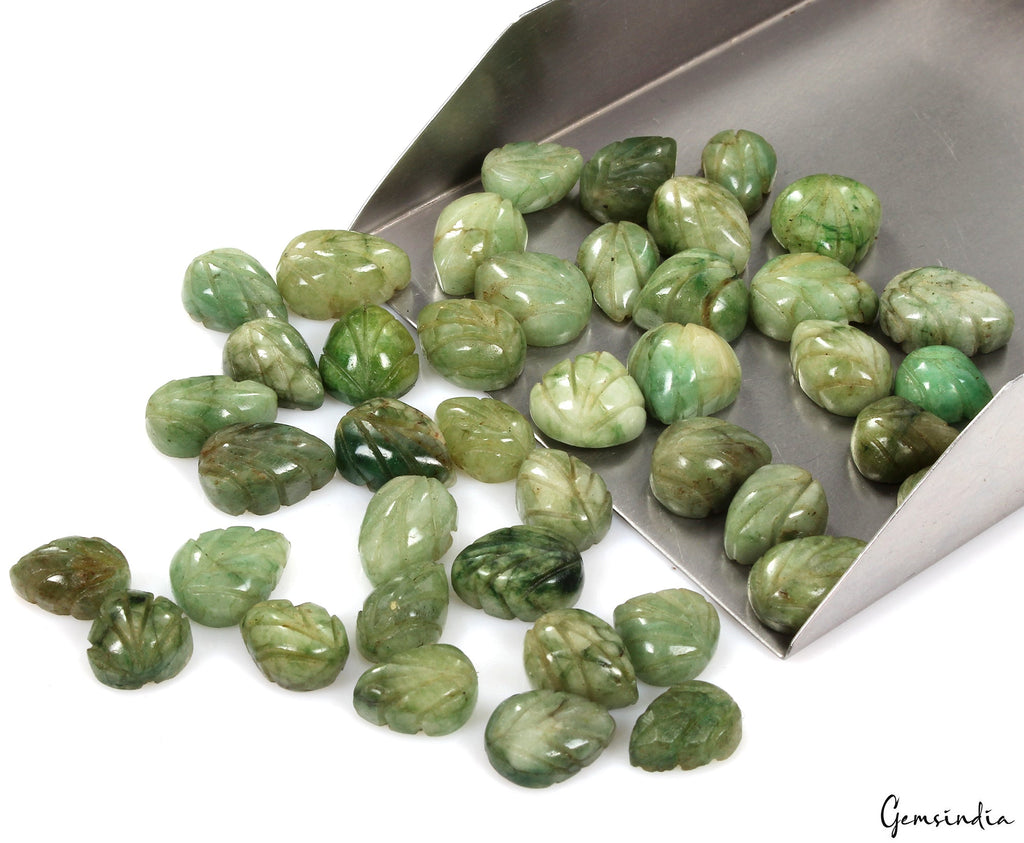380Ct/42Pc Natural Carving Green Emerald Pear, Ring Size Loose Gemstones 11-15mm