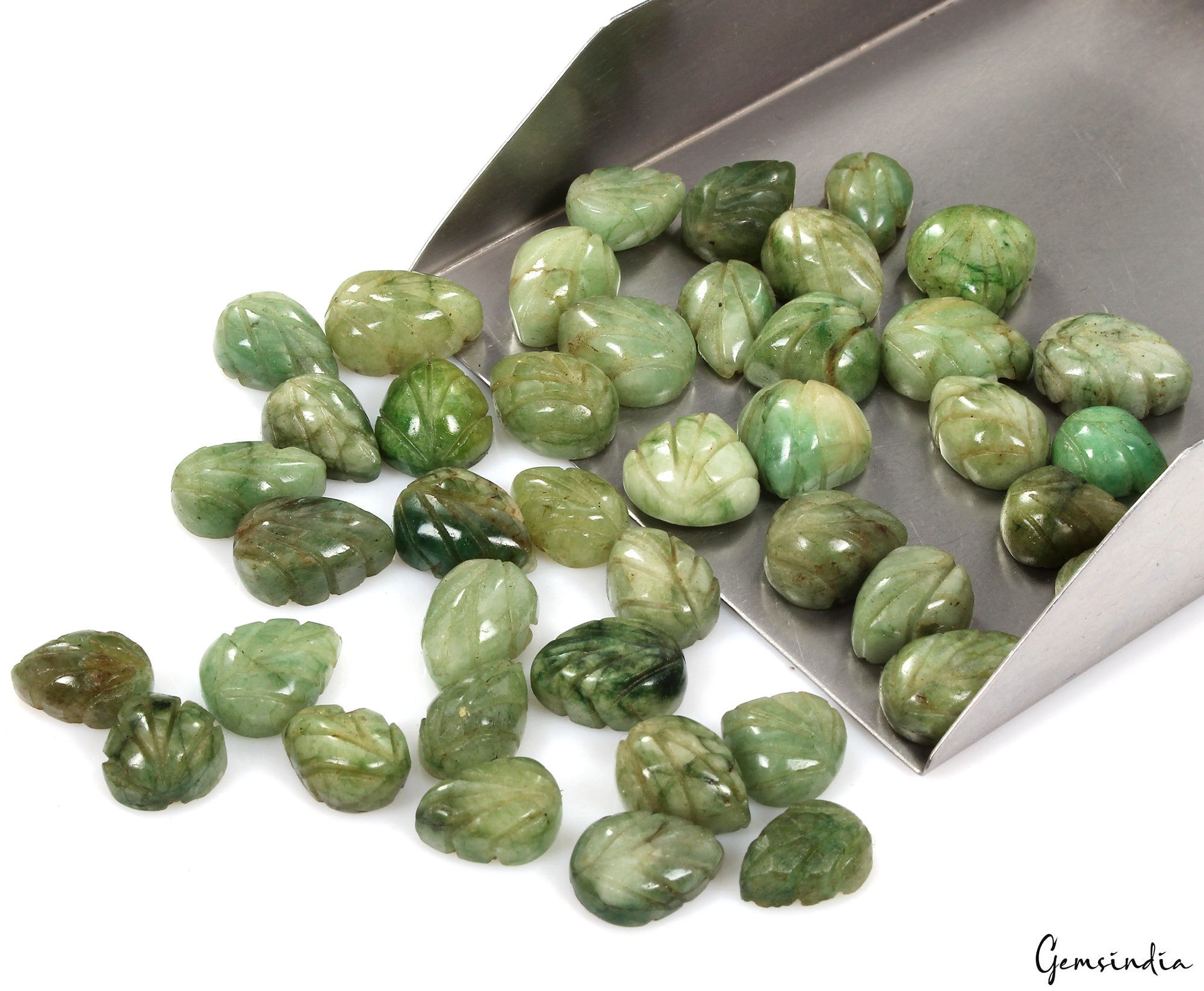 380Ct/42Pc Natural Carving Green Emerald Pear, Ring Size Loose Gemstones 11-15mm