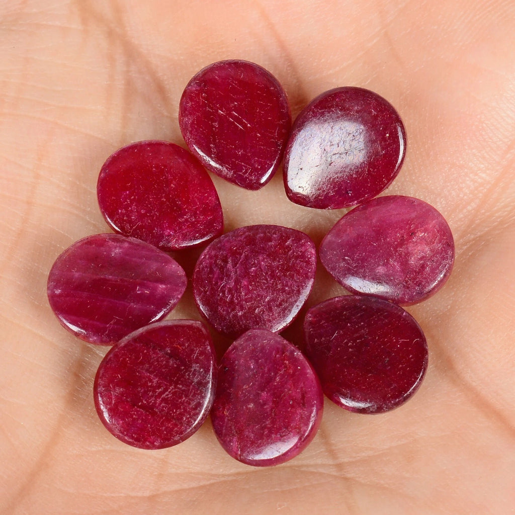 Ruby Lot, Cabochon, Color Enhanced, Red — 9 Pieces, 11x9mm, 60.90 Ct