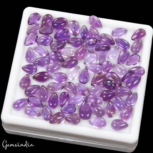 Amethyst Lot, Cabochon, Purple — 76 Pieces, 6mm to 9mm, 70.50 Ct, Brazil