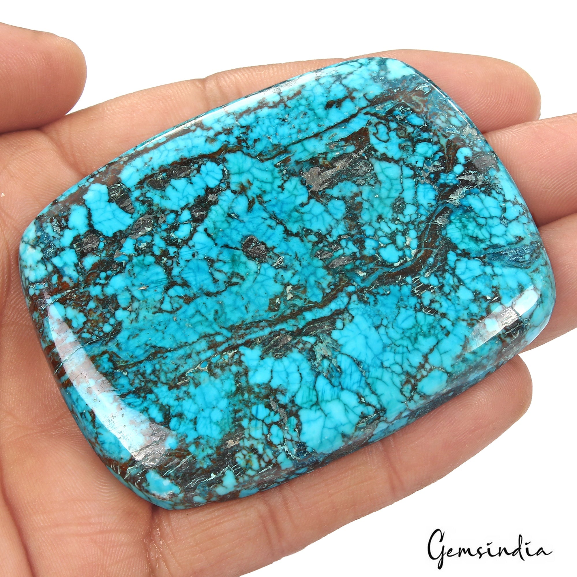 400Ct Natural Blue Spiderweb Turquoise Cushion Cab Artistic Huge Gem For Pendant