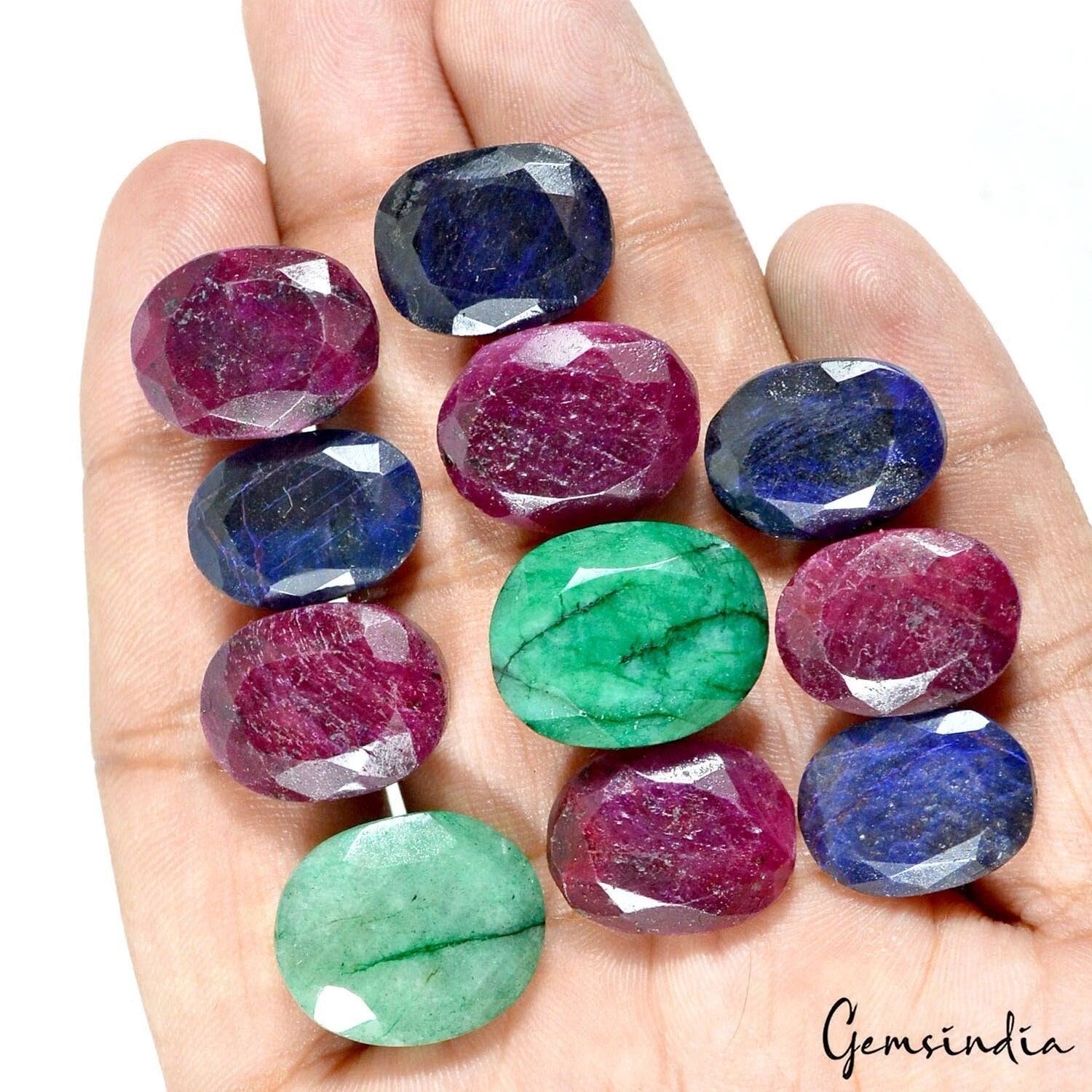 350 Ct/18 Pcs Natural Emerald Ruby Sapphire Oval Cut Loose 17-20mm Gemstones Lot