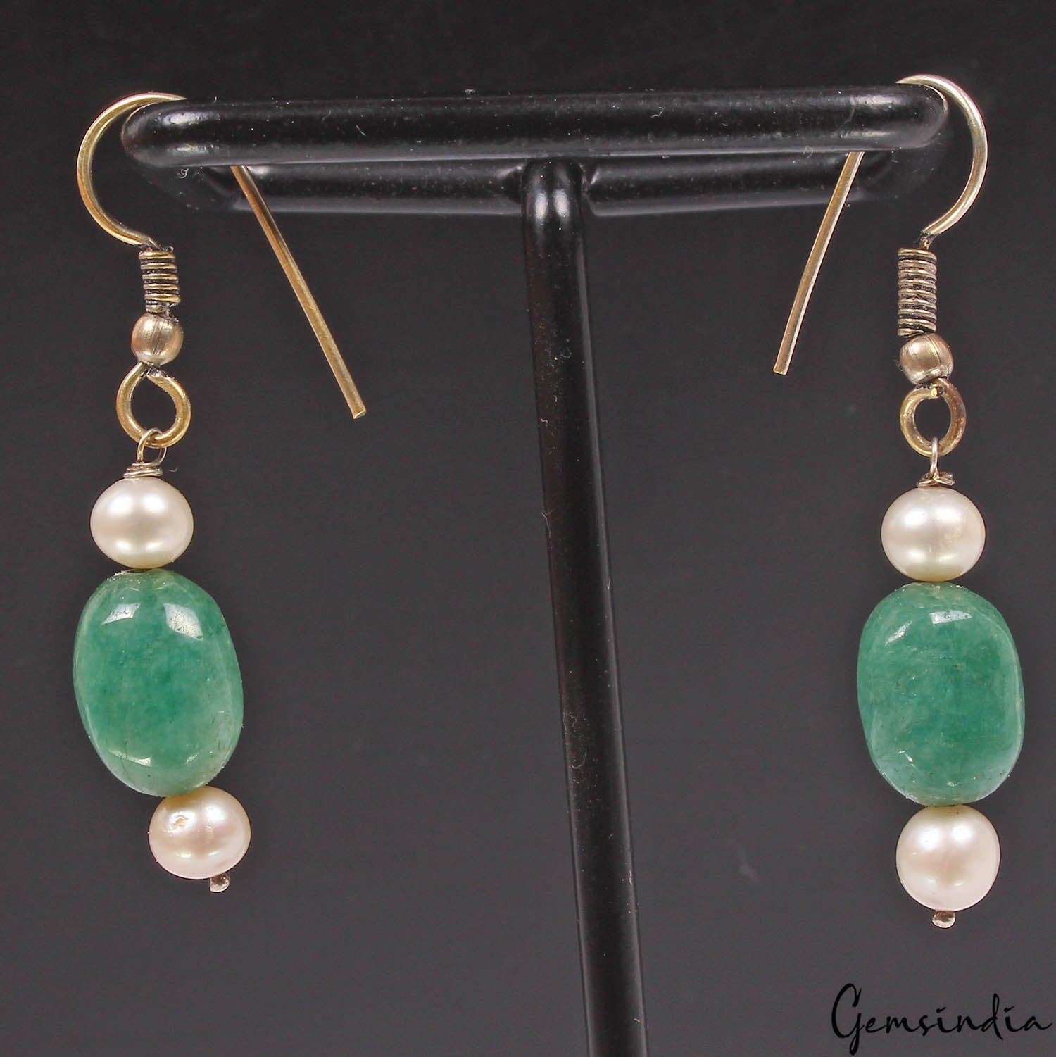 30.80 Cts Pearl & Emerald Handmade Pair of Earring Silver Earwire 1.7" Christmas