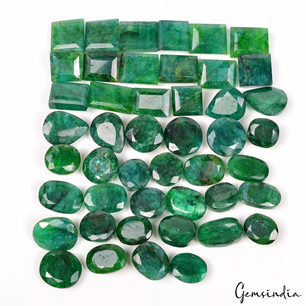 530 Ct/46 Pcs Natural Brazilian Green Emerald Mix Cut Loose 12mm-18mm Gemstones