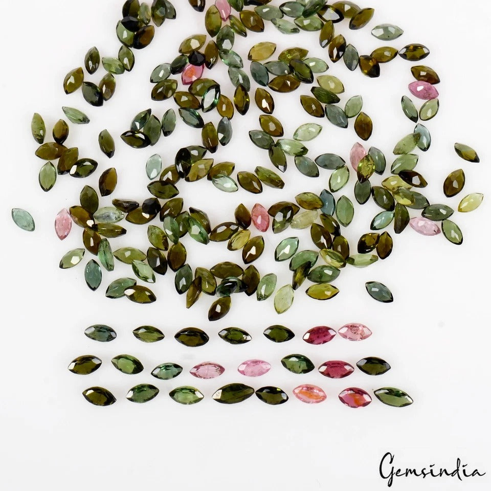 Certified Natural Tourmaline Green Pink Color Marquise Cut Loose Gemstones 3-4mm
