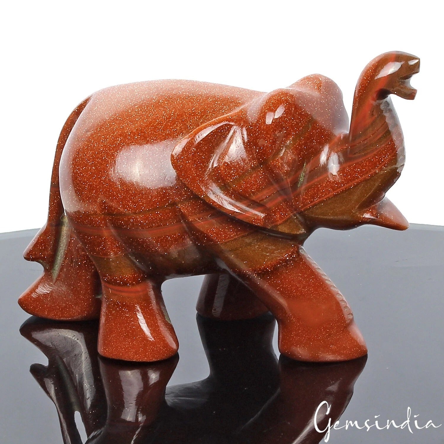 650 Cts Natural Brown Sunstone Single Stone Hand Carved Elephant Statue~2" tall
