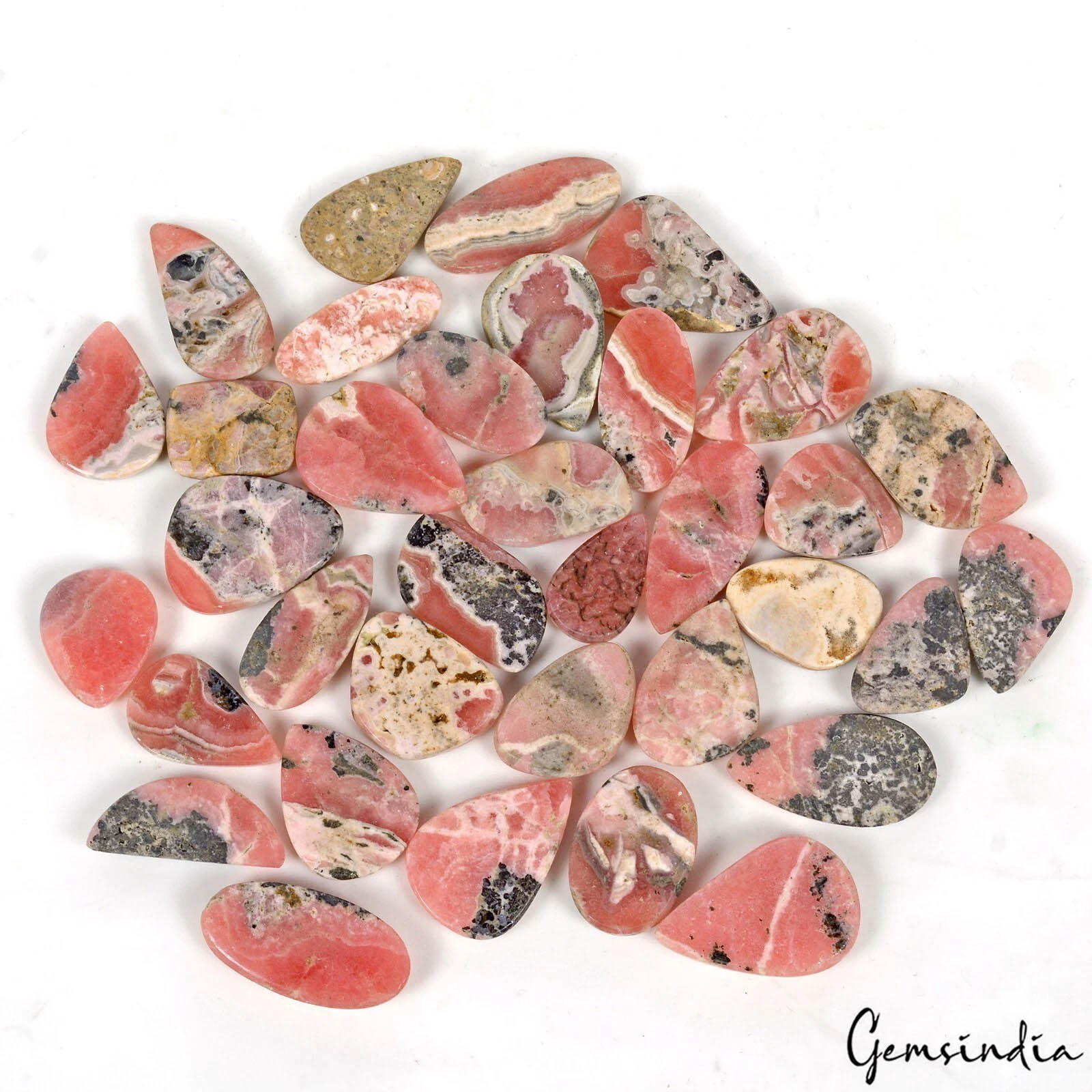 Rhodochrosite Lot, Cabochon, Untreated, Bi-Color — 35 Pieces, 21mm to 35mm, 1000 Ct
