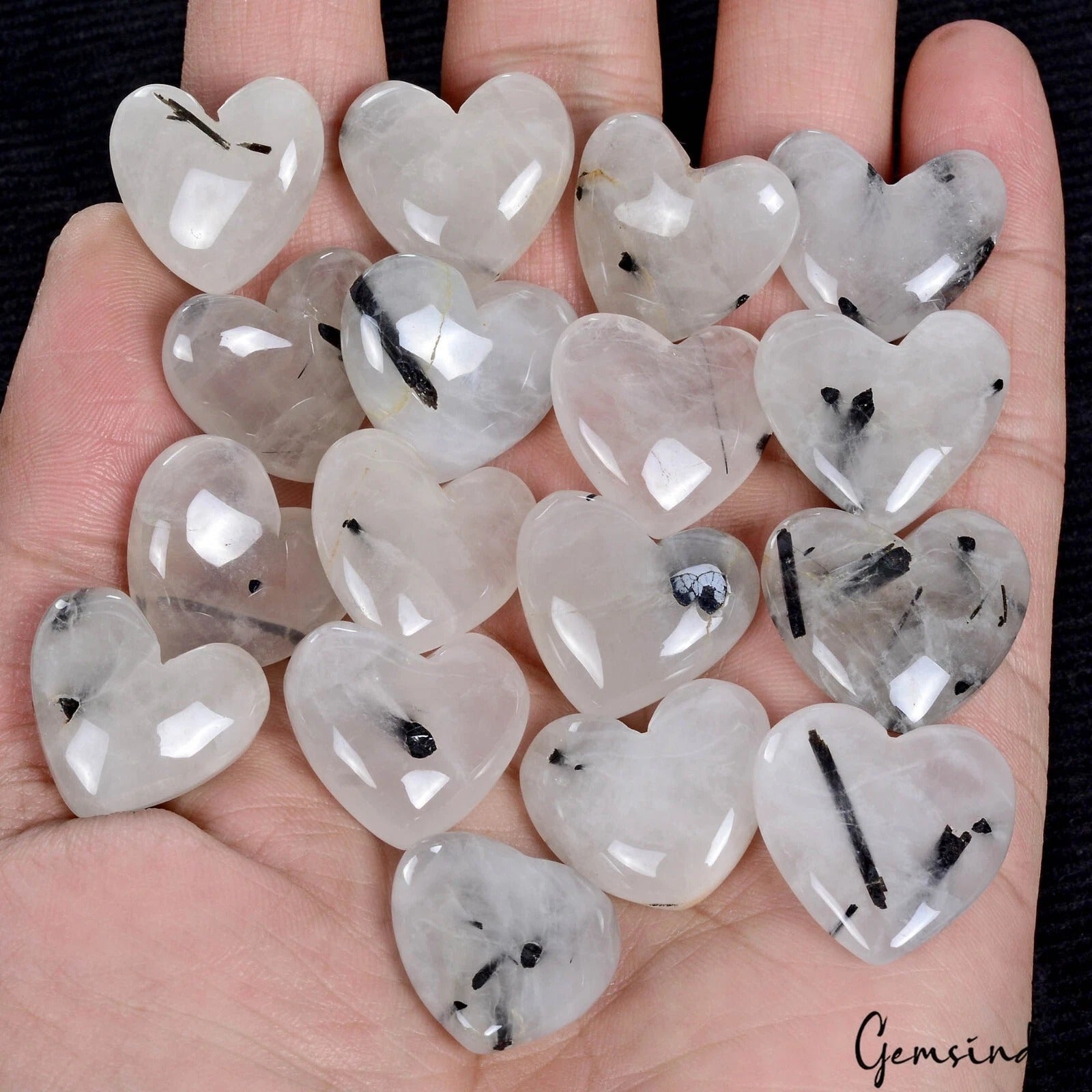450 Ct/17 Pcs Natural Untreated Rutile Quartz Heart Shape Loose Gems For Jewelry