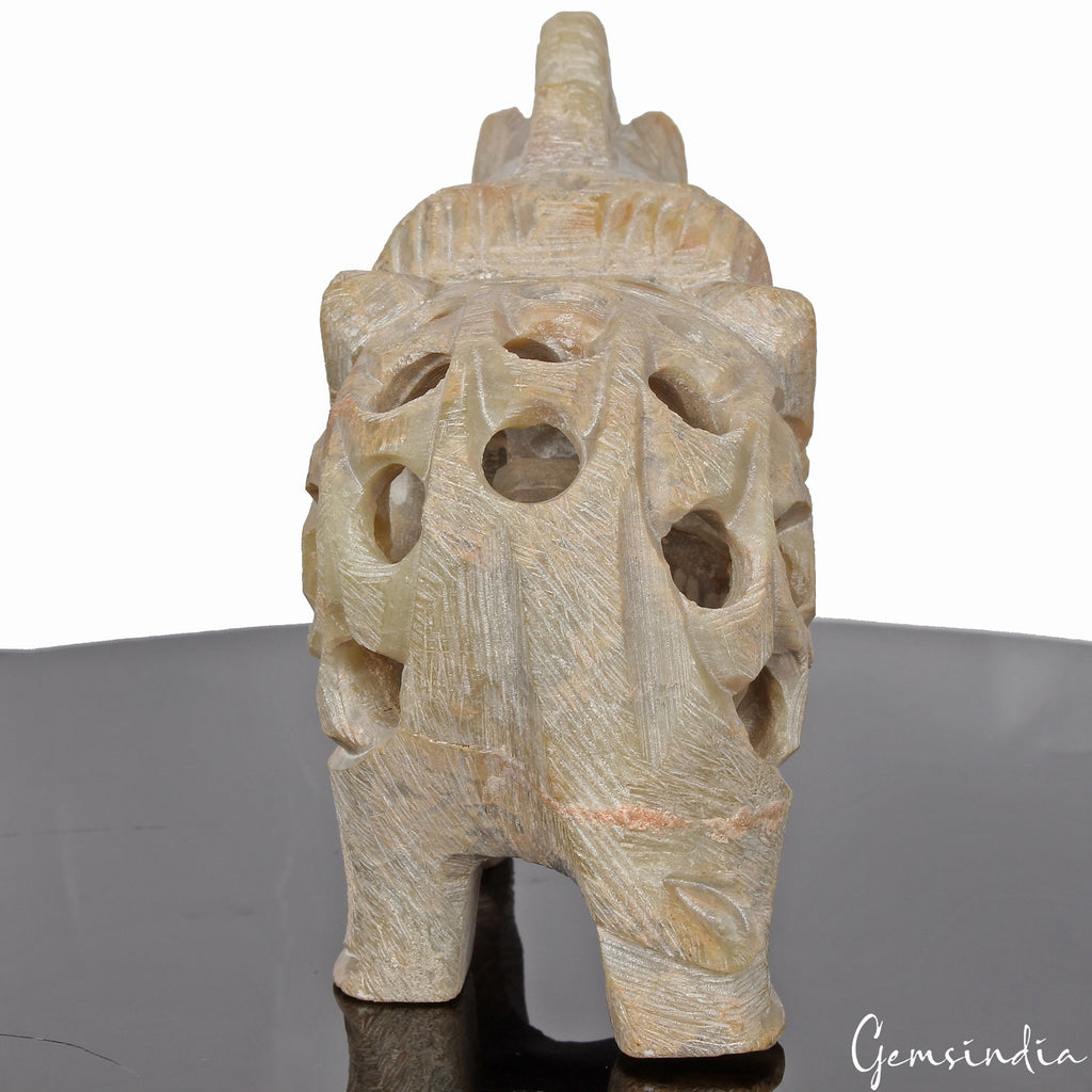 1220Ct Soapstone Trunk Up Elephant Statue Animal~ Baby inside Sculpture/Artifact