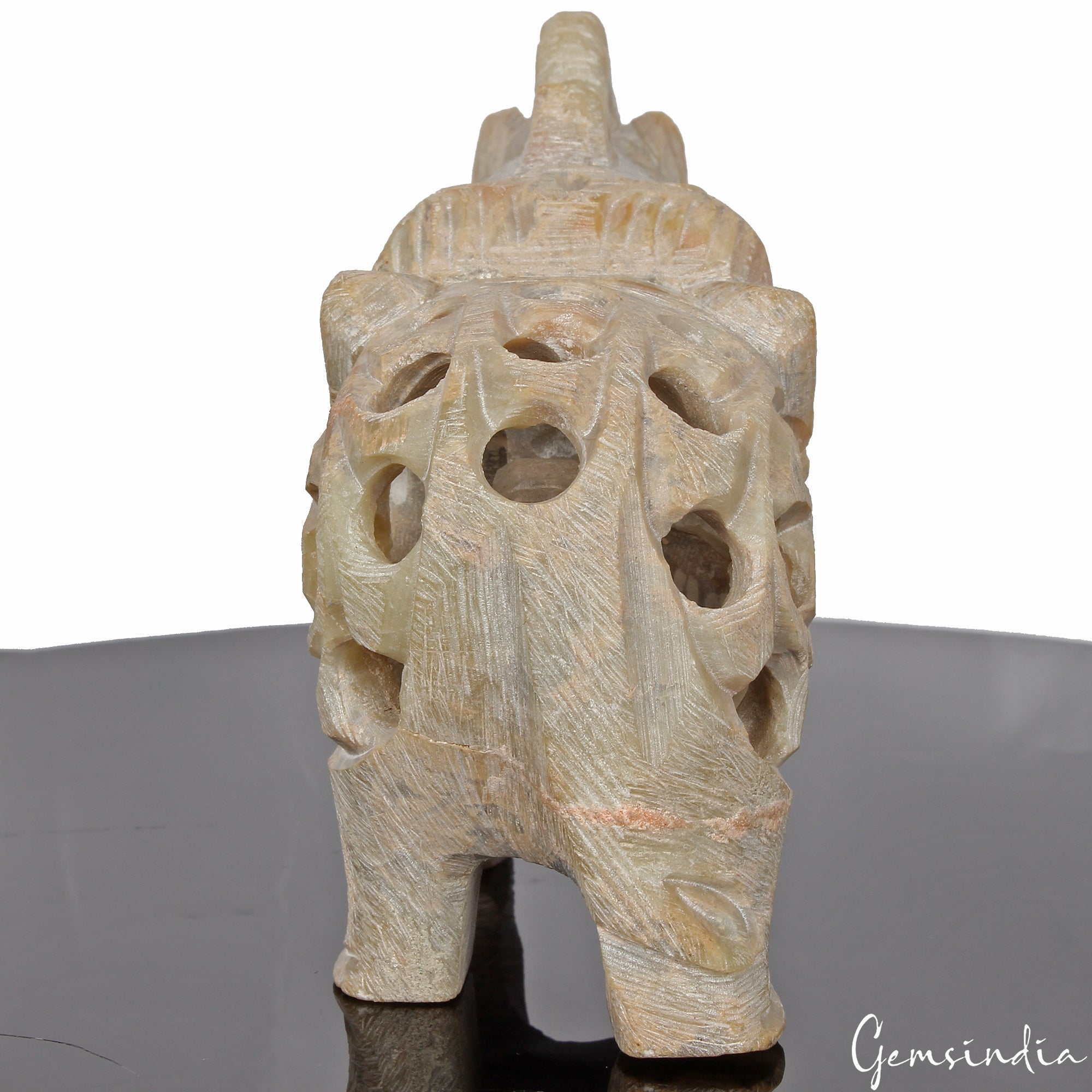 1220Ct Soapstone Trunk Up Elephant Statue Animal~ Baby inside Sculpture/Artifact