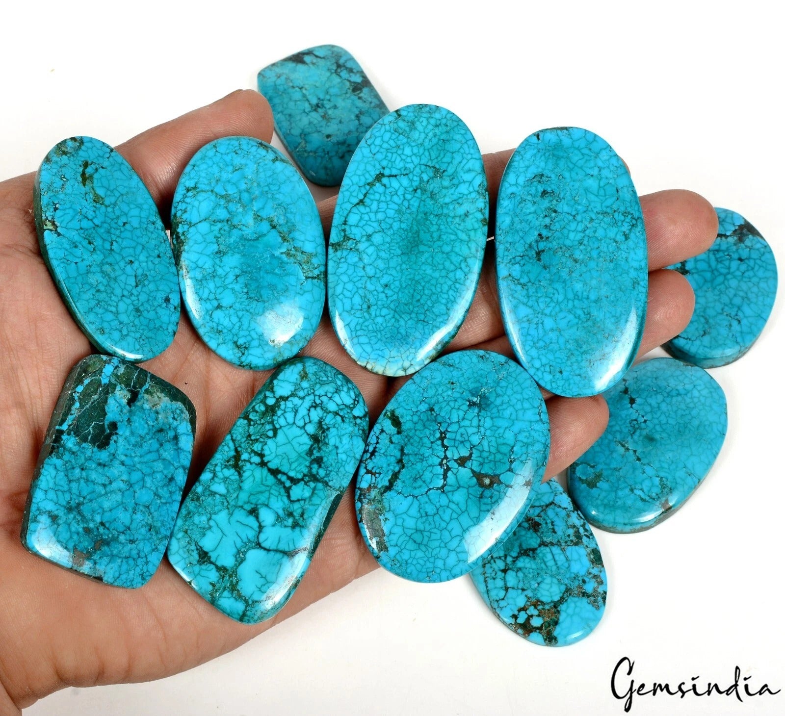 Turquoise Lot, Cabochon, Blue — 11 Pieces, 42mm to 56mm, 1070 Ct