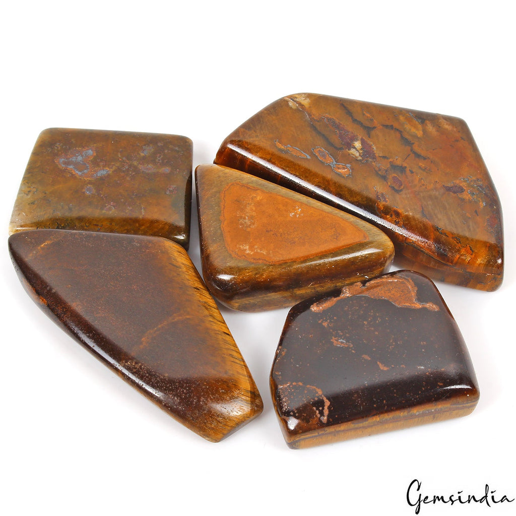 1180 Ct/5 Pc Natural Untreated Brown Tiger Eye Mix Fancy Cab 41mm-76mm Gemstones