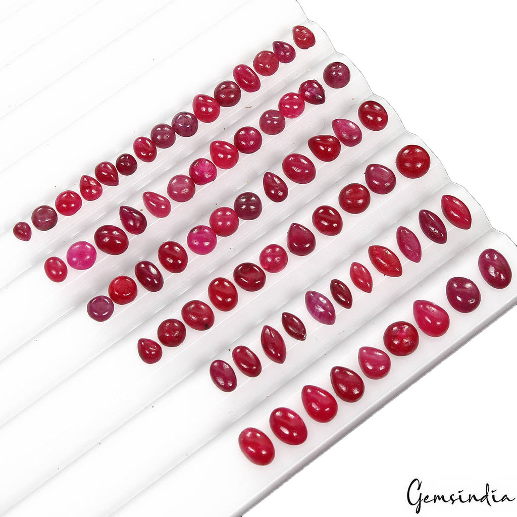 Certified 34.60 Ct/ 71 Pcs Natural Blood Red Ruby Mix Cab Loose Gems For Jewelry