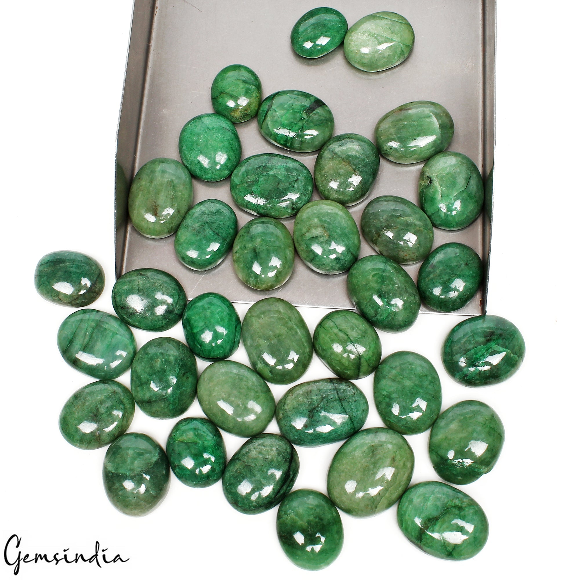560 Ct/35 Pcs Natural Green Brazilian Emerald Oval Cab Loose Gems Wholesale Lot