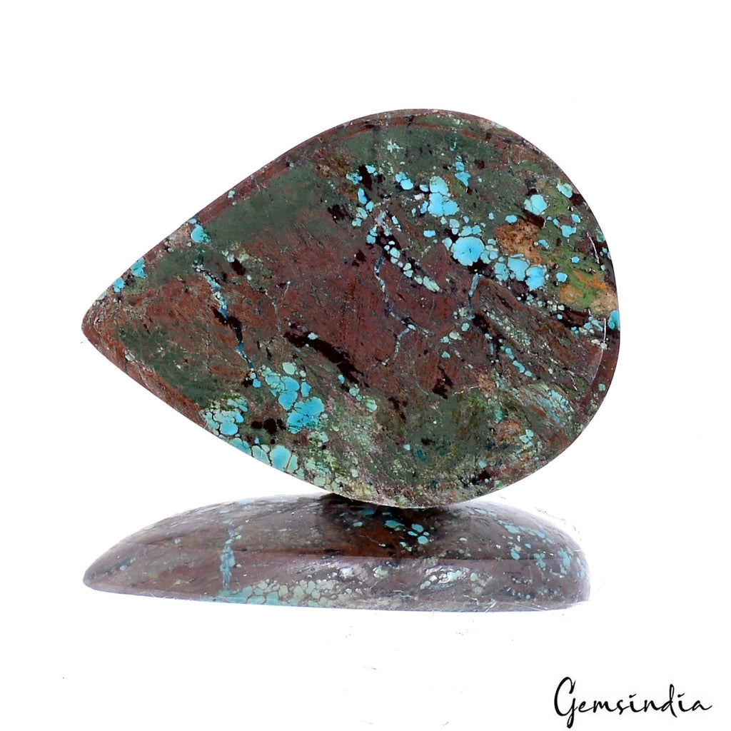 42.80 Ct Natural Brown Blue Turquoise Pear Cabochon Loose Gemstone For Pendant