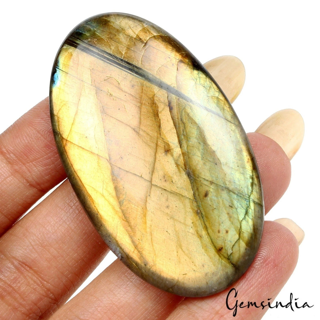 Certified 101.80 Ct Natural Untreated Yellow Shine Labradorite Oval Cab Gemstone
