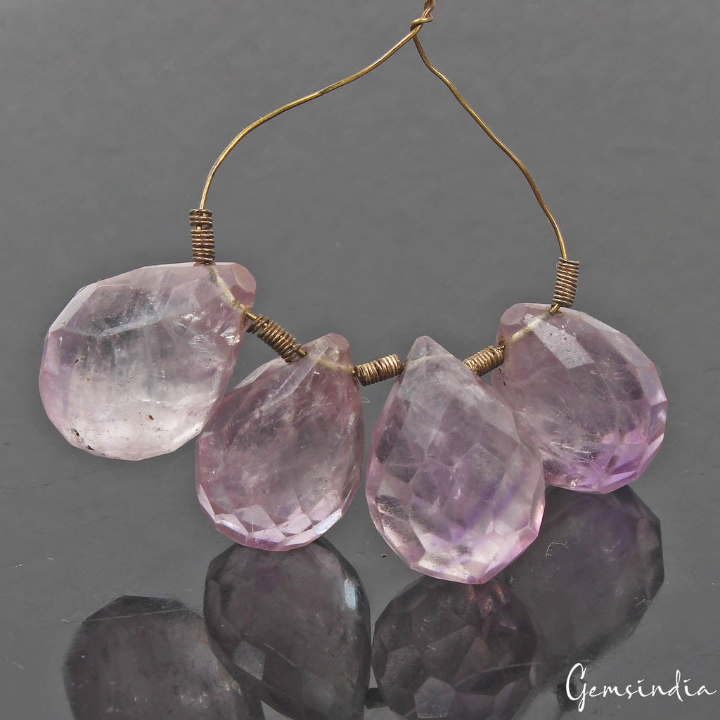 116.50 Cts/4 Pcs Natural Purple Amethyst Pear Checker Cut Drill Loose Briolettes