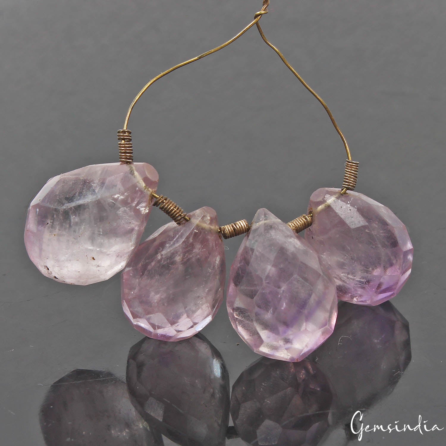 116.50 Cts/4 Pcs Natural Purple Amethyst Pear Checker Cut Drill Loose Briolettes