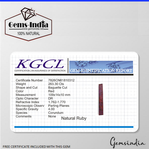 Certified 263.30 Cts Natural Ruby Kitkat Baguette Cut Earth Mined Loose Gemstone