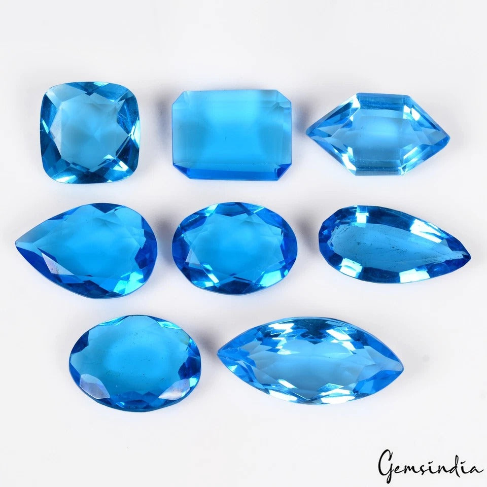 176.30Ct/8 Pcs Lab Created Eye Clean Blue Hydro Topaz Wholesale Loose Gemstones