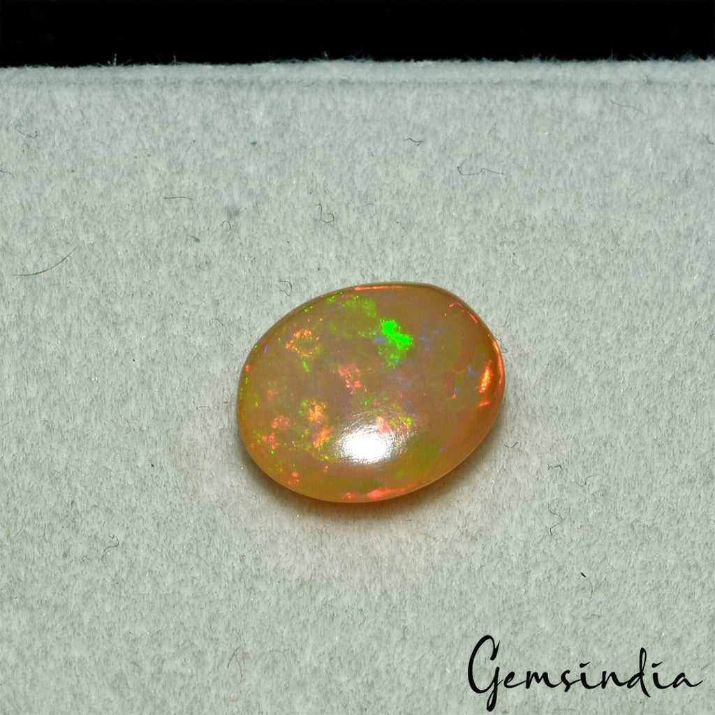 Fire Opal Loose Gemstone, Oval Cabochon, Untreated — 9x8x4 mm, 1.50 Ct, Ethiopia