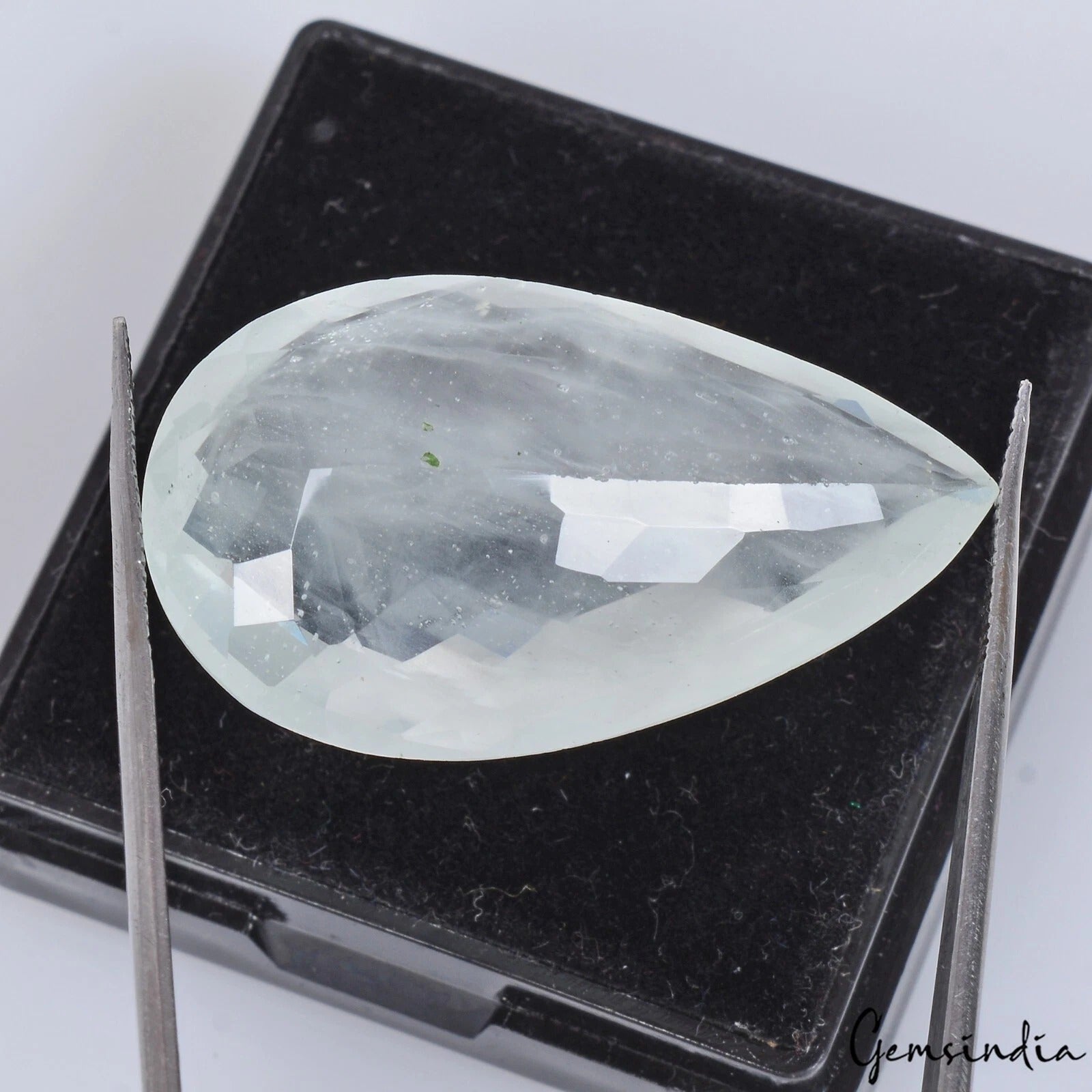 Certified 39.60 Cts Natural Untreated Aqua Blue Aquamarine Pear Checker Cut Gem
