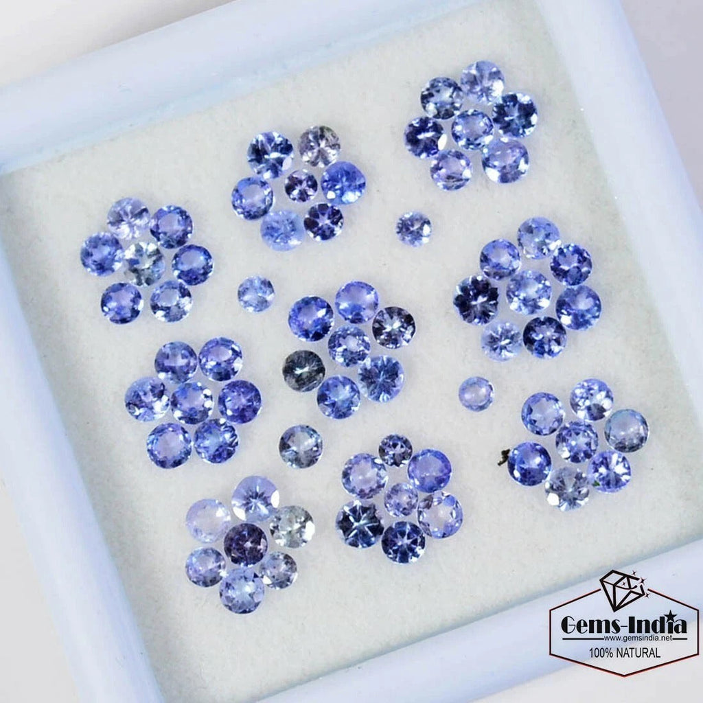 77Pcs Natural Tanzanite Sparkling Blue 2.5mm Round Cut Loose Gemstones Untreated