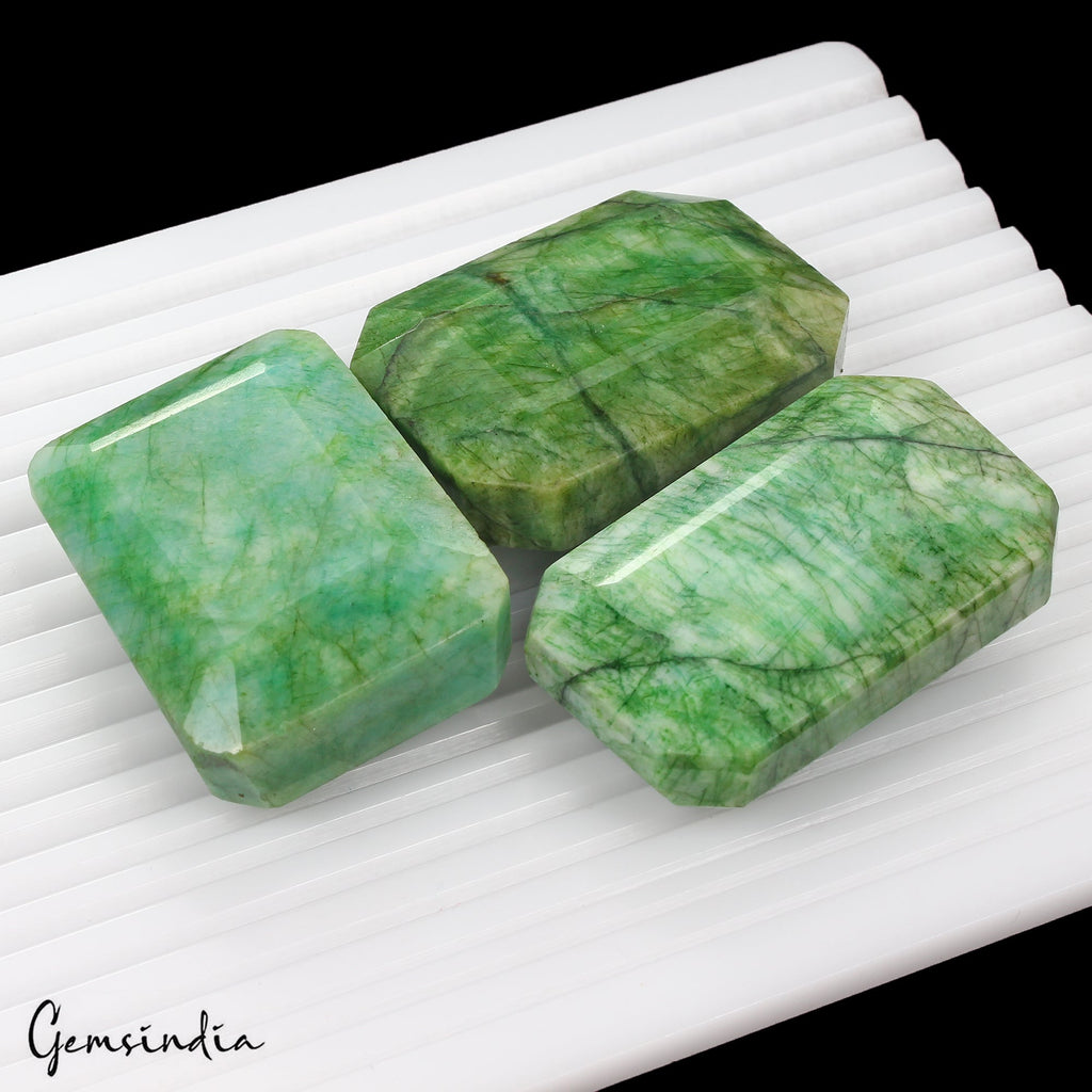 970 Cts/3 Pcs Natural Brazilian Green Emerald Octagon Cut Wholesale Gems Lot