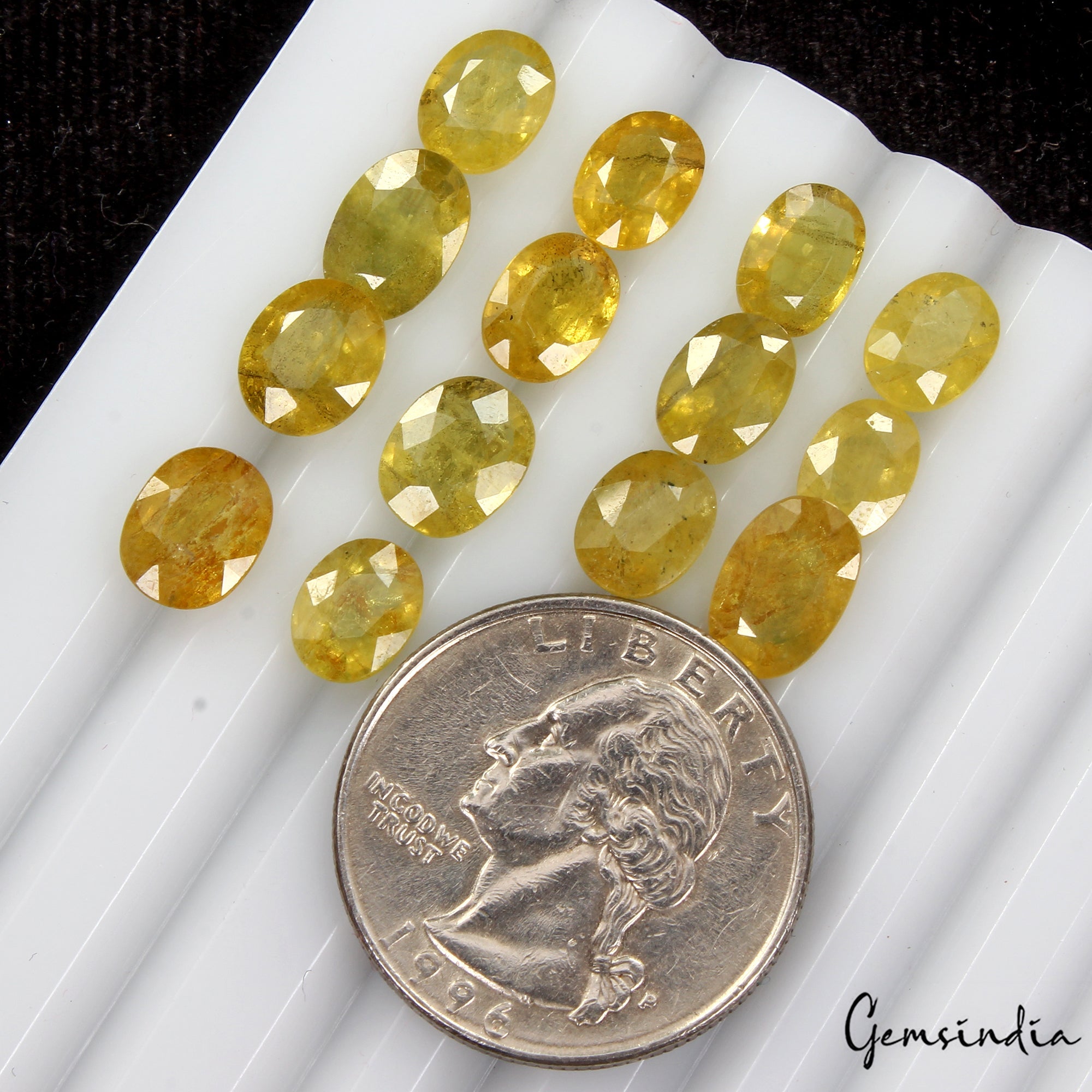 Certified 25.50 Ct Natural Yellow Sapphire Oval Faceted Loose Gemstones~ 14 Pcs