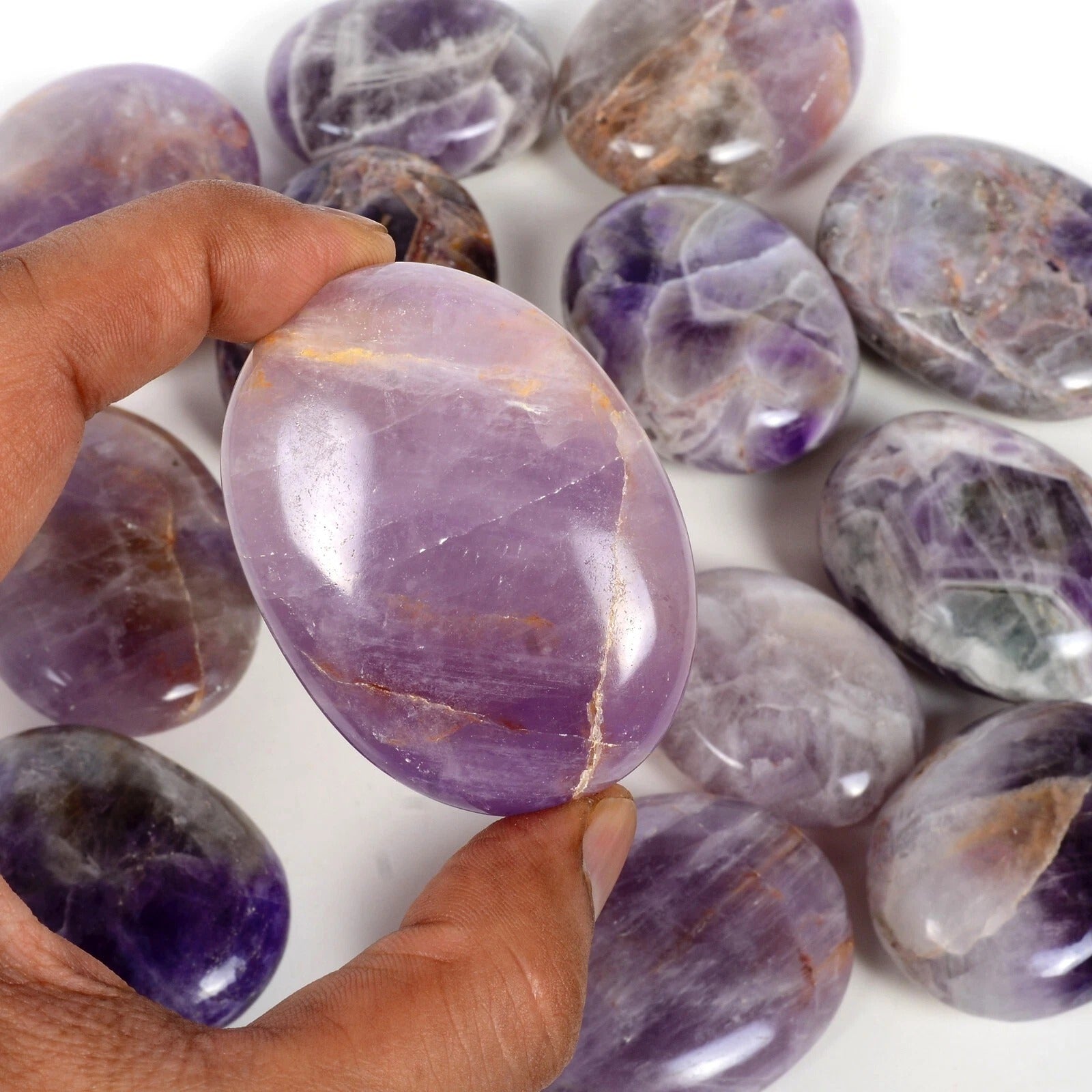 13 Pcs Natural Amethyst Purple Crystal Palm Stones Healing Soap Specimen 1 Kilo