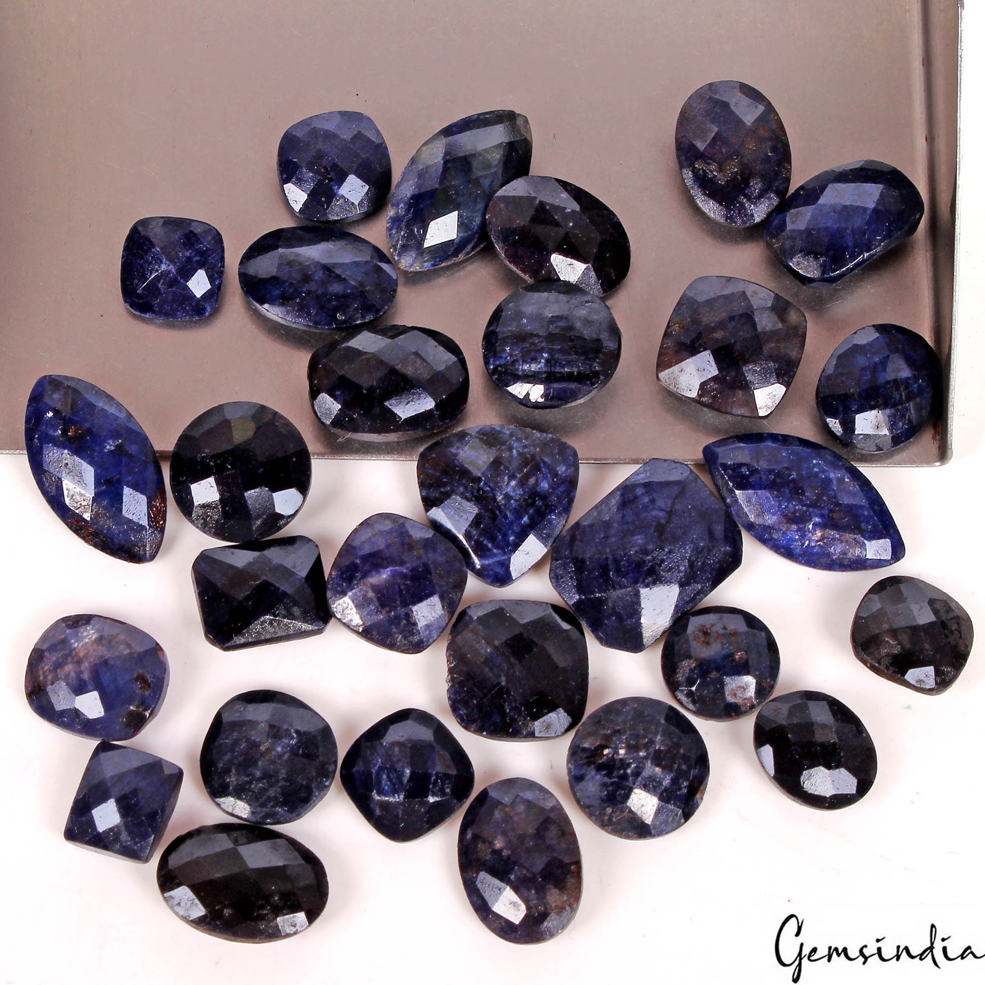 202.30 Cts/29 Pcs Natural Blue Sapphire Mix Checker Cut Loose Gems For Jewelry