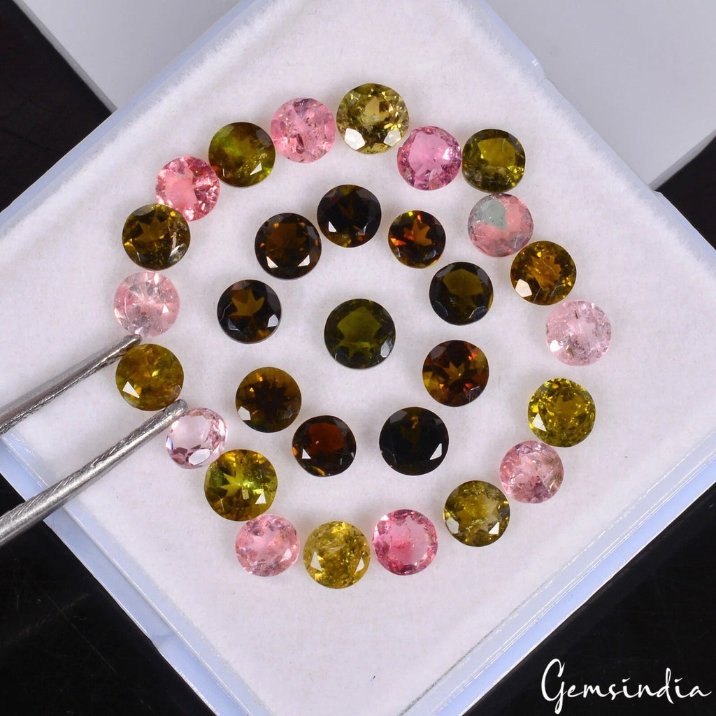 7.60 Ct/30 Pcs Natural Untreated Multi Color Tourmaline Round Cut Loose Gems Lot