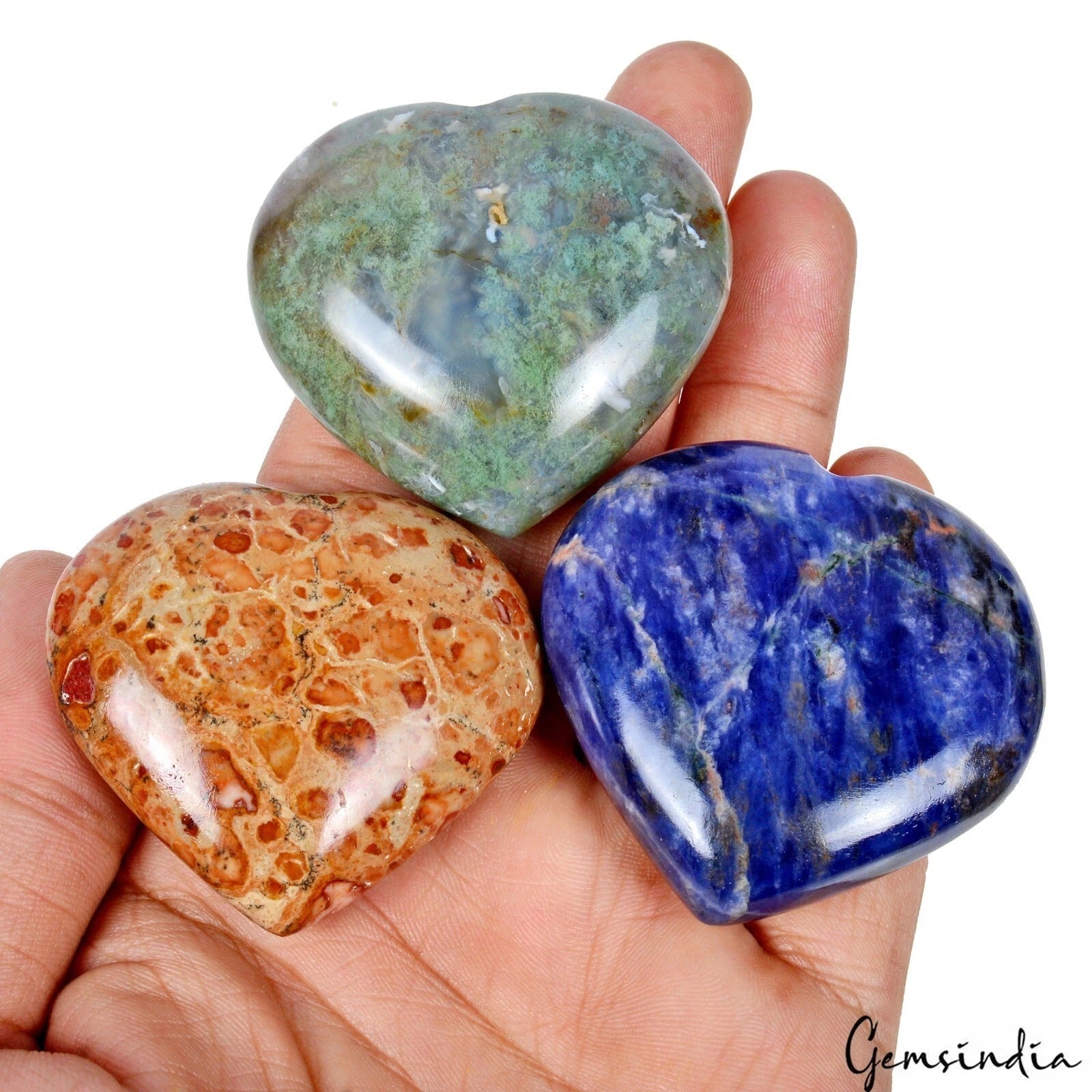 3 Pcs Natural Heart Shape Healing Crystal Chakra Reiki Assorted Gemstones~870 Ct